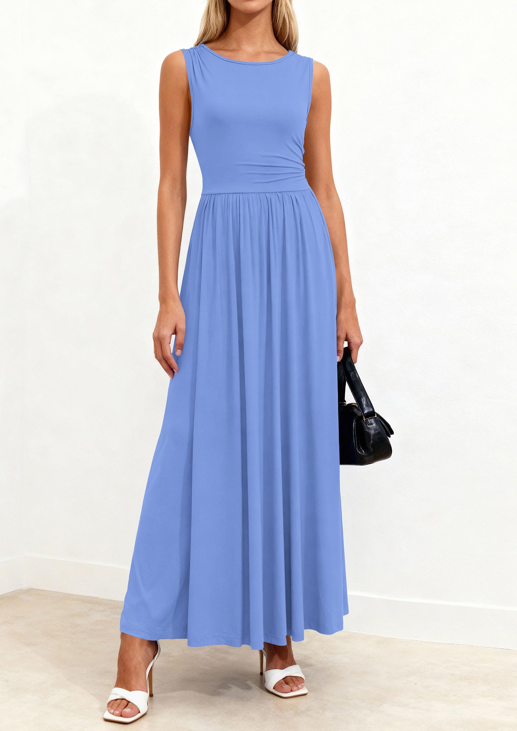 PRETTYGARDEN Summer Maxi Dresses for Women Sleeveless A Line Flowy Long Casual Sundress Wedding Guest Fashion Clothing
