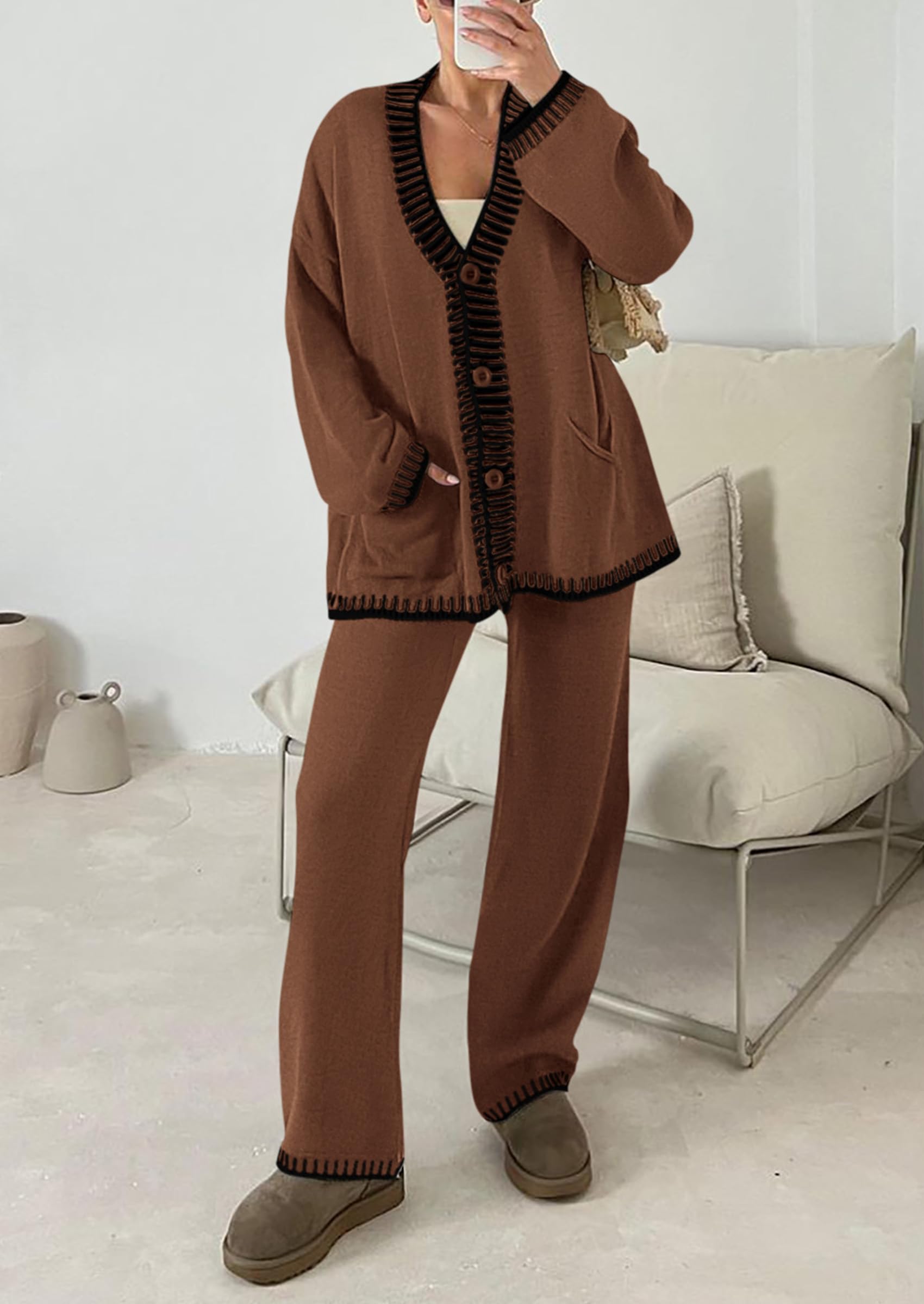 PRETTYGARDEN Lounge Sets for Women Fall Loungewear 2 Piece Outfits Cardigan Sweaters Track Suit Matching Winter Clothing