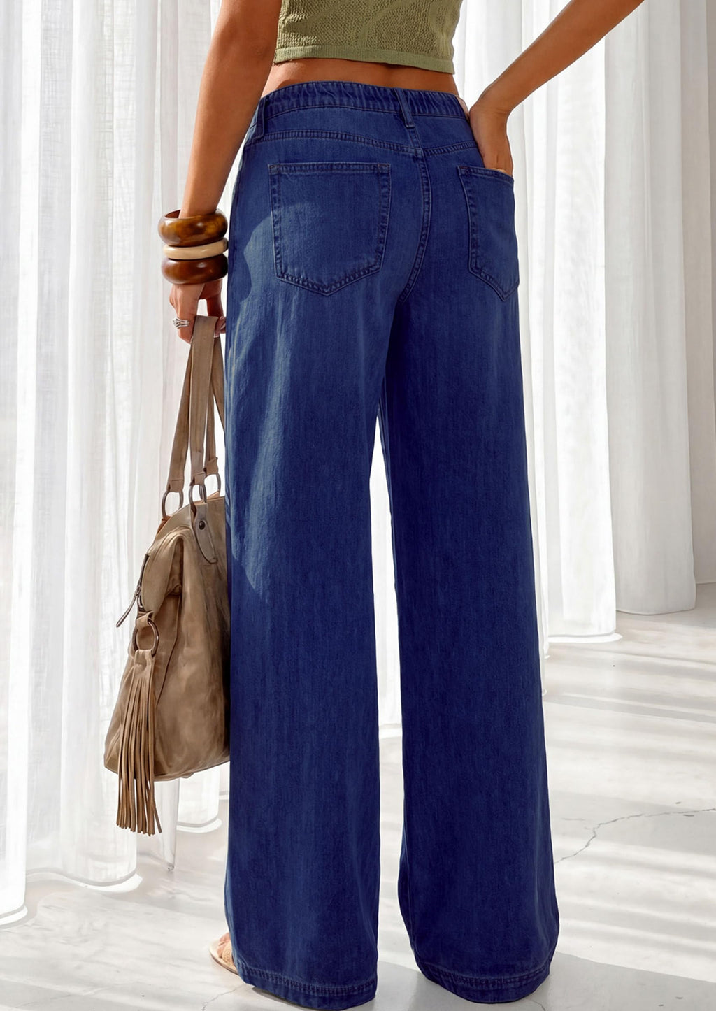 PRETTYGARDEN Womens Stretchy Drawstring Wide Leg Jeans | Casual High Waisted, Baggy Straight Fit, Long Denim Pants With Pockets, Work Office Daily Street, Chic All Seasons