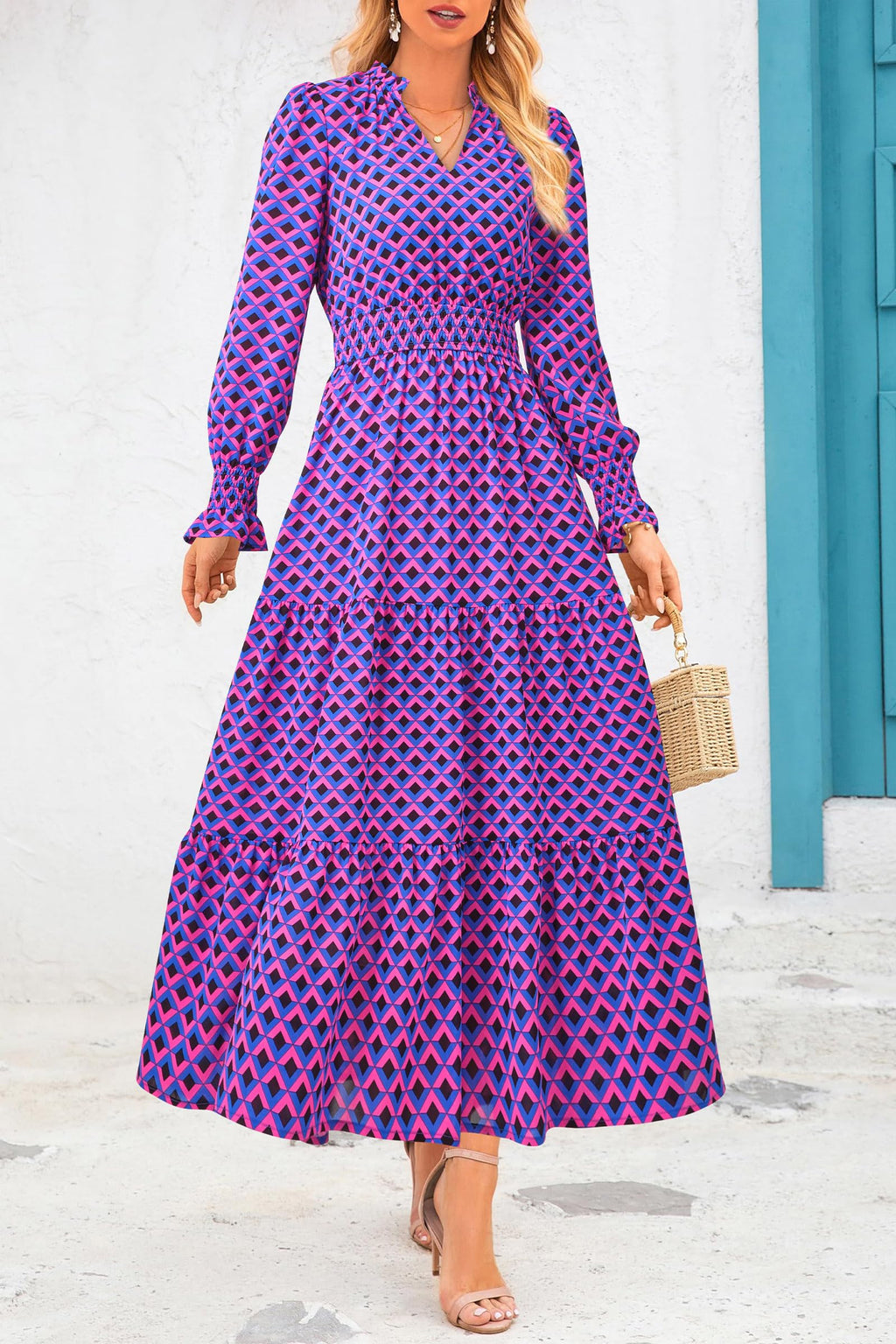 PRETTYGARDEN Women's Floral Maxi Dress Fall Long Sleeve V Neck Casual A Line Long Flowy Boho Party Dresses