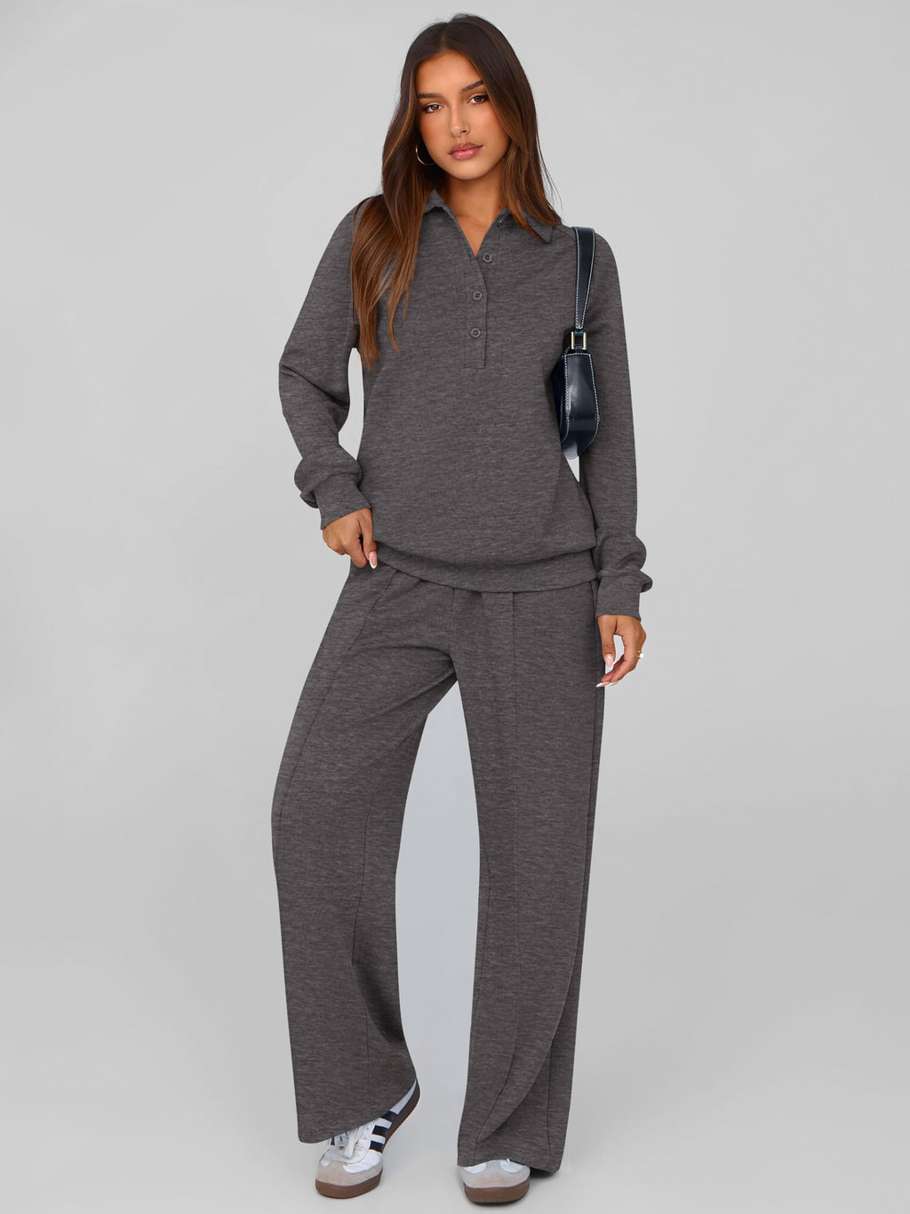PRETTYGARDEN Women Fall 2 Piece Outfits Sweatsuits Lounge Sets Quarter Button Long Sleeve Sweatshirt, Wide Leg Sweat Pants, Casual 2 Piece Sets Tracksuit, Airport Travel Outfits for Women