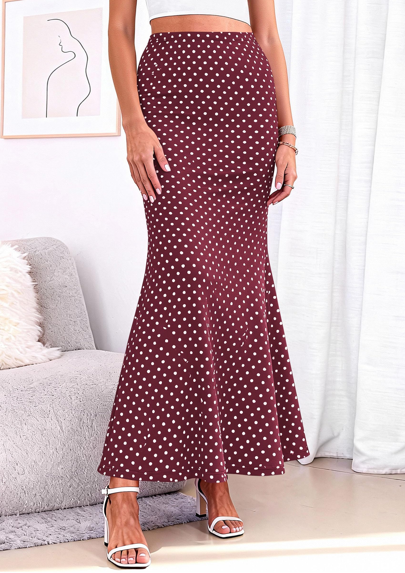 PRETTYGARDEN Maxi Skirts for Women Summer Flowy High Waisted Polka Dot Mermaid Office Work Spring Fashion Long Skirt