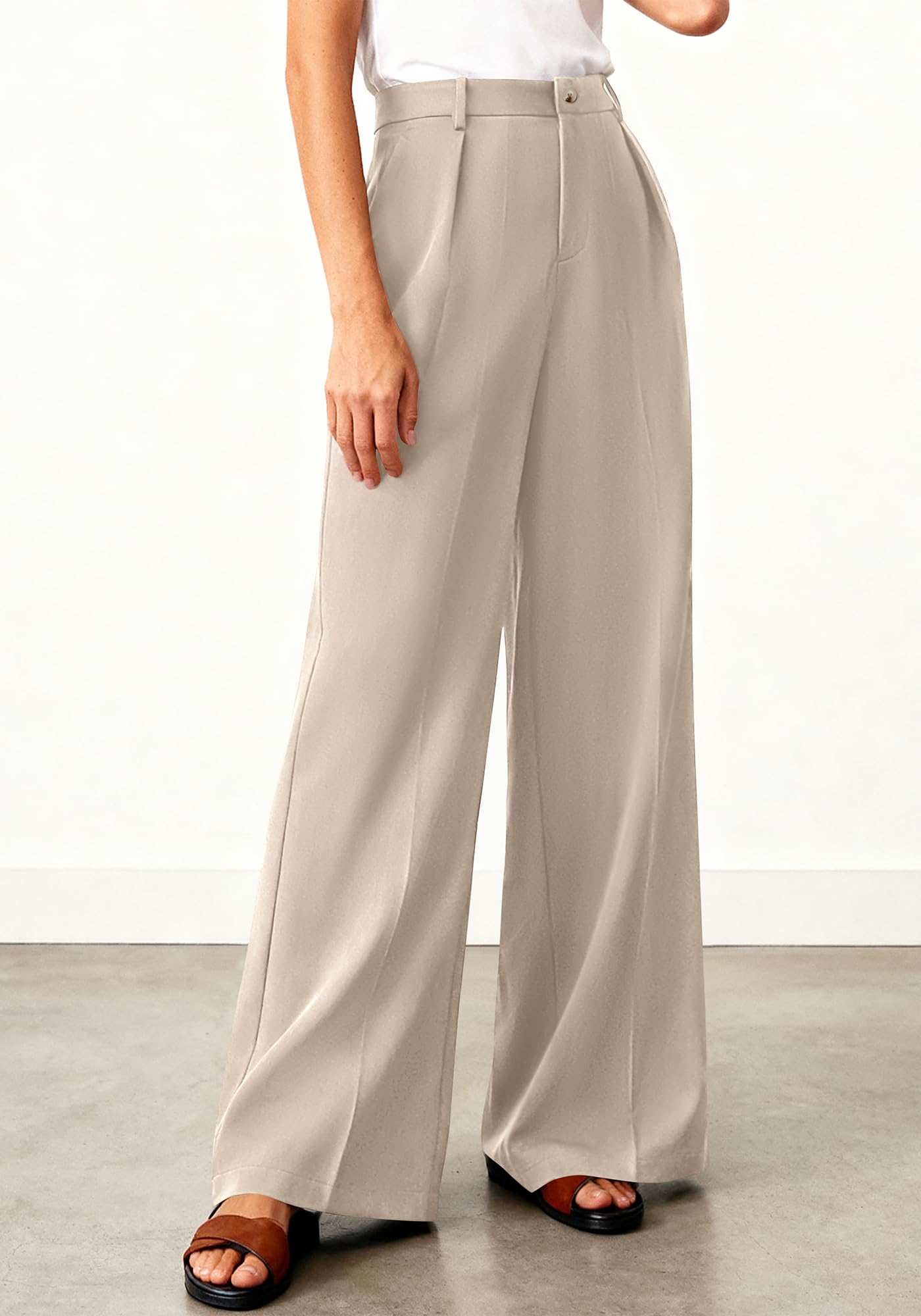 BTFBM Wide Leg Pants Woman High Waisted Button Business Casual Dressy Trousers Office Work Palazzo Pants Pockets