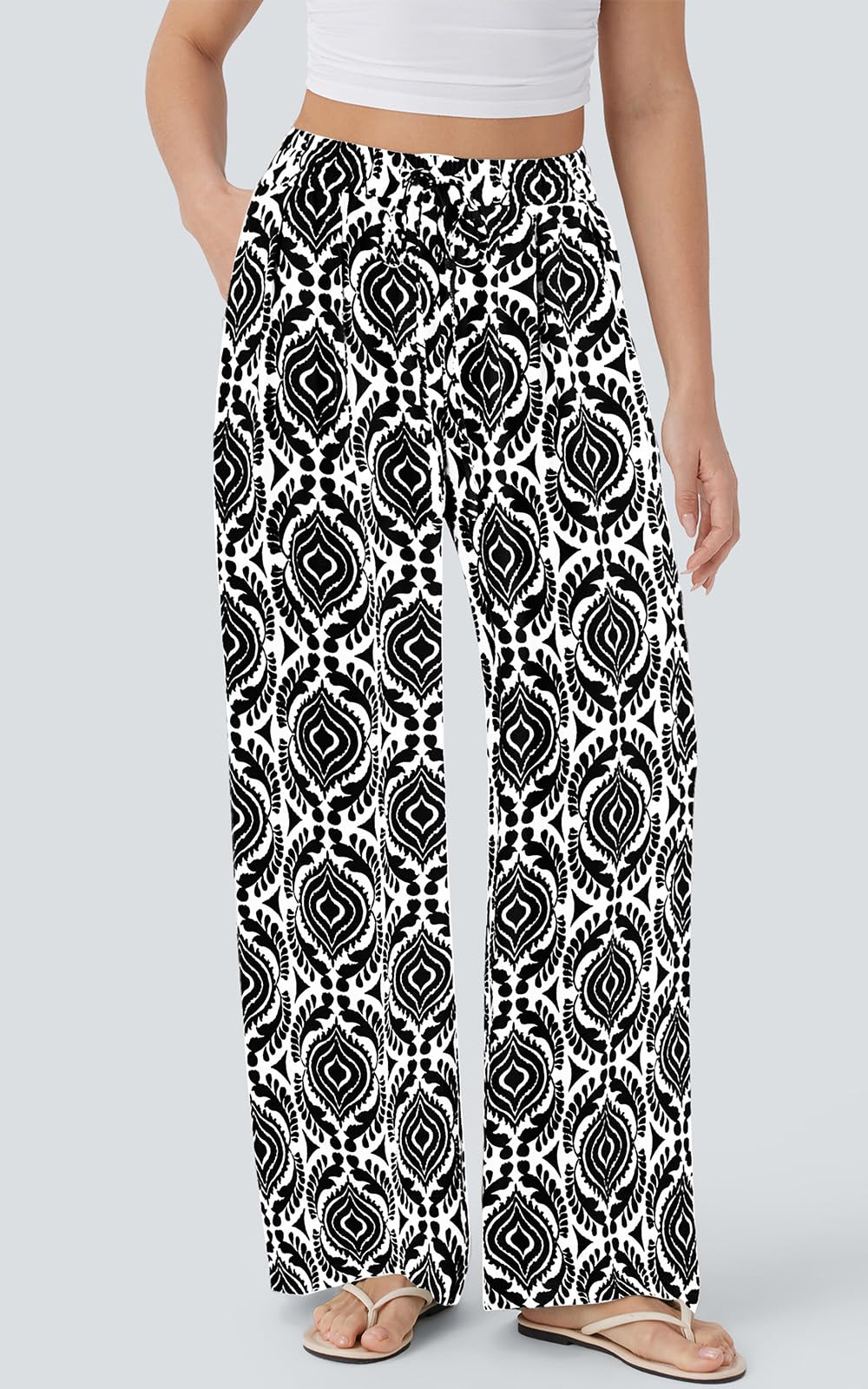 PRETTYGARDEN Womens Pants Elastic Waist Floral Lightweight Palazzo Pants for Women Casual Lounge Wide Leg Pants Woman