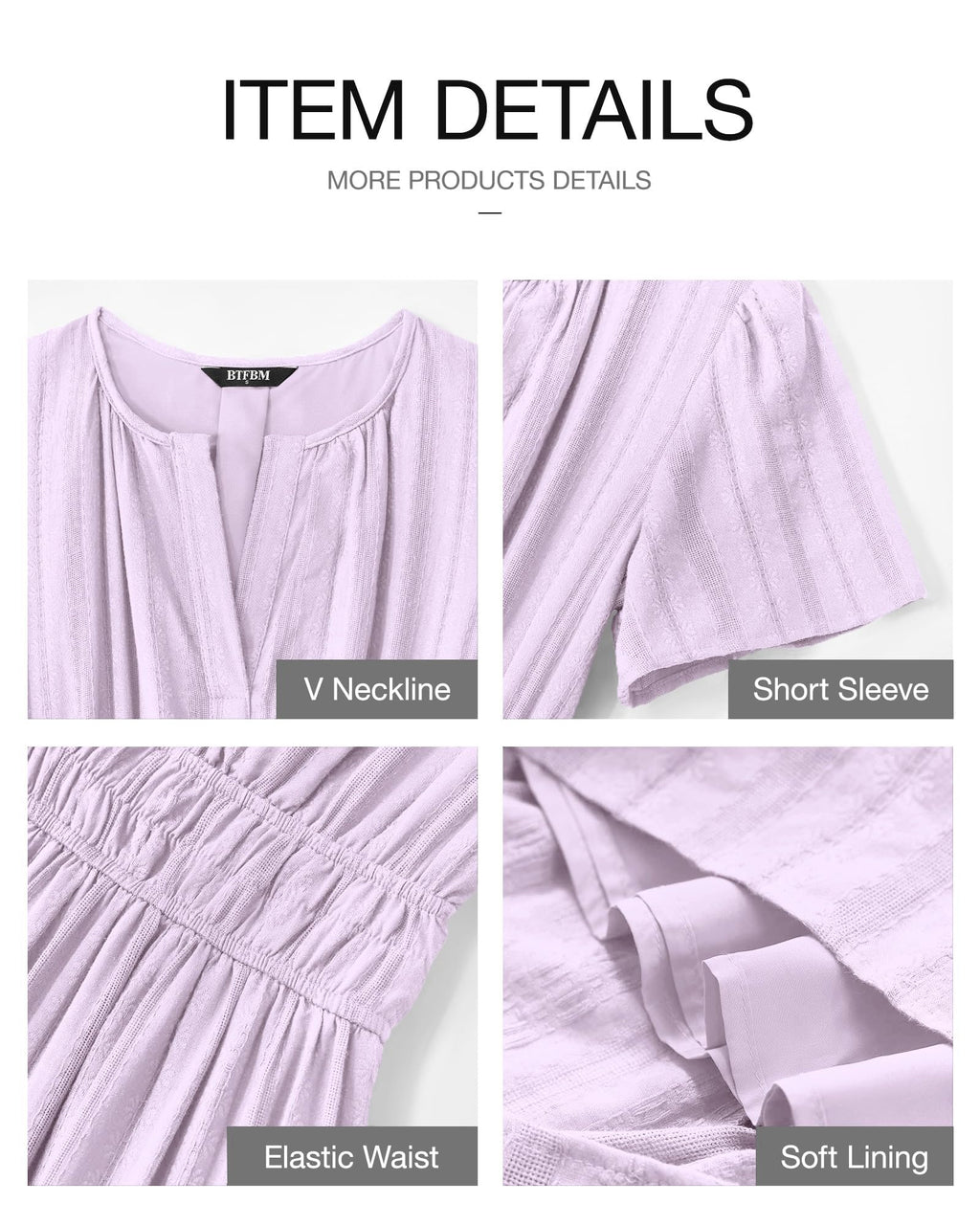 BTFBM Womens Summer Casual Midi Maxi Dresses Lightweight Short Sleeve V Neck Elastic Waist Boho Beach Dress Pockets