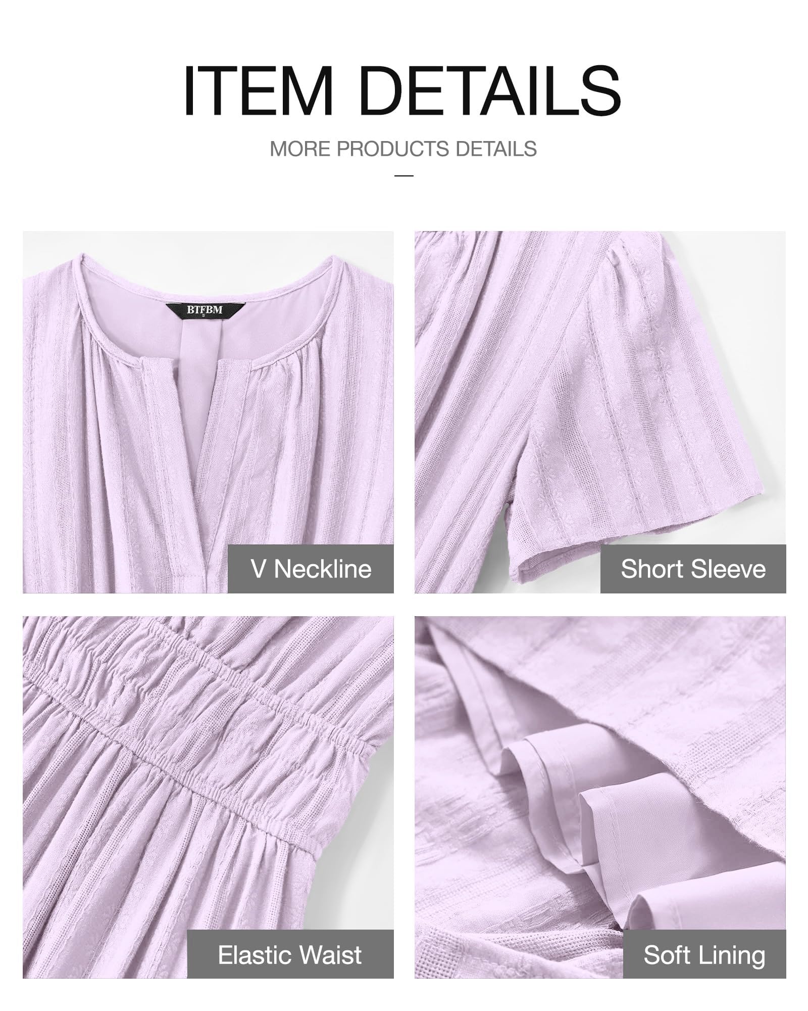 BTFBM Womens Summer Casual Midi Maxi Dresses Lightweight Short Sleeve V Neck Elastic Waist Boho Beach Dress Pockets