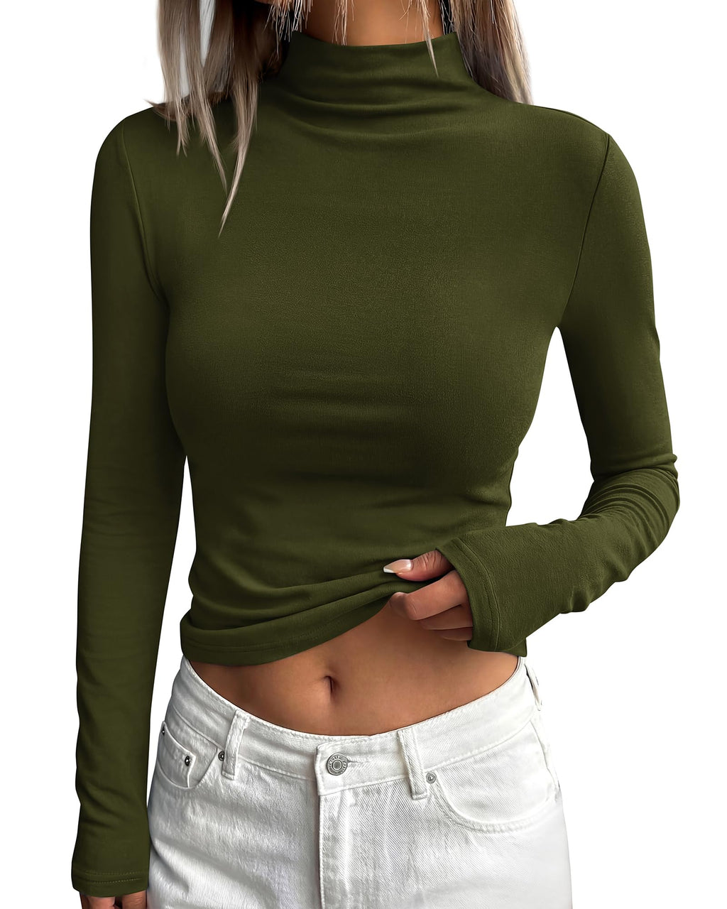 BTFBM Mock Tops for Women Fitted Long Sleeve Shirts Fall Fashion Clothing Thermal Layering Undershirts Going Out Outfits