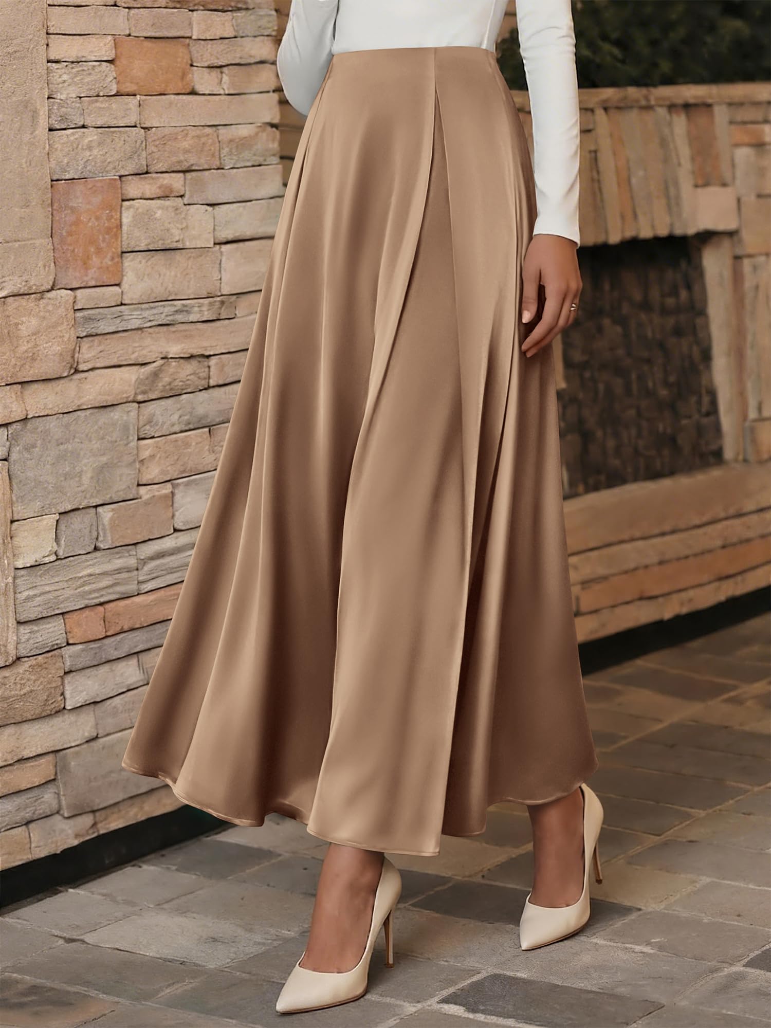 BTFBM Satin Skirts for Women Summer Elegant Flowy A-Line Cocktail Formal Silk Spring Maxi Skirt Night Out Outfits