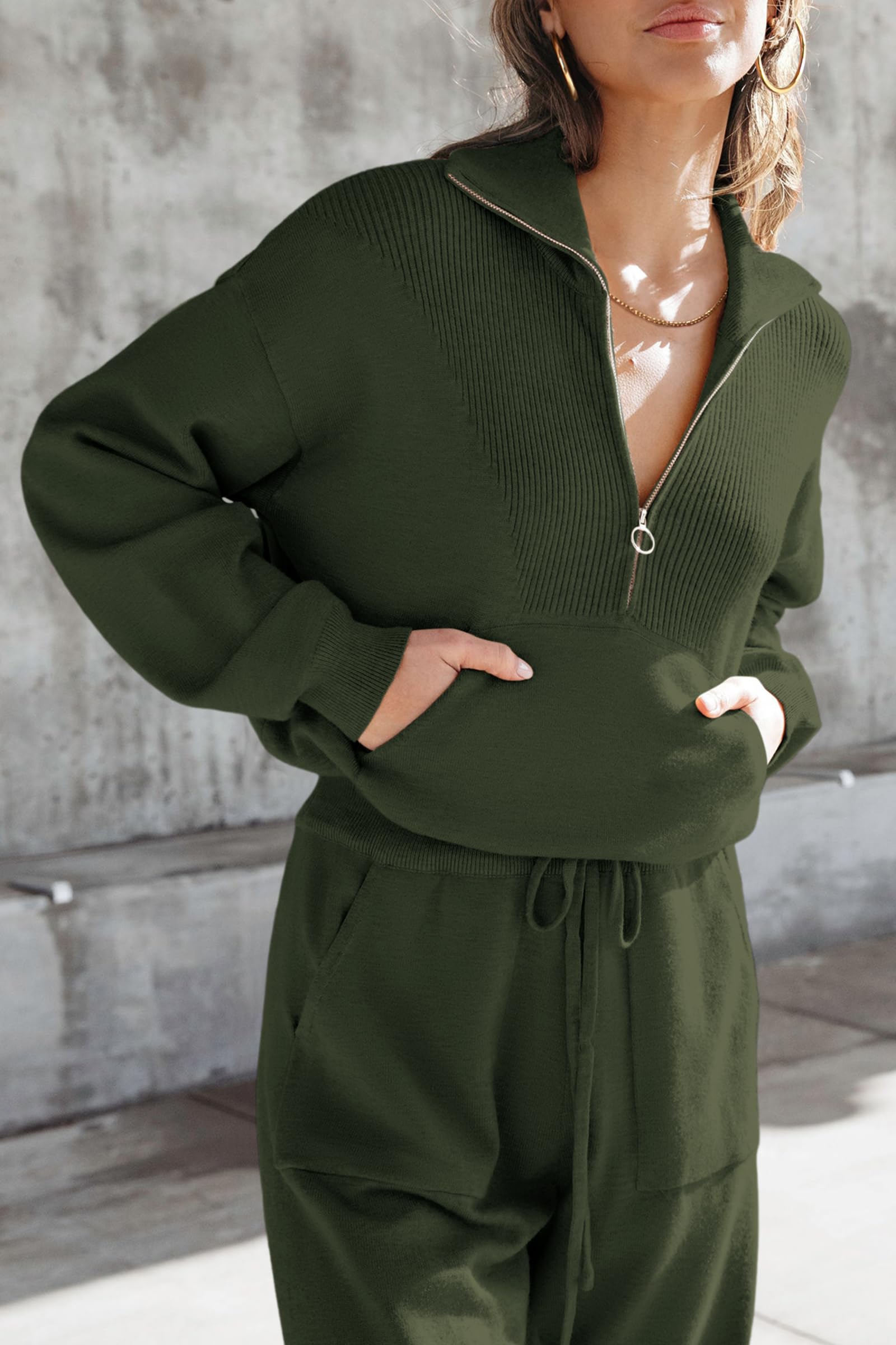 PRETTYGARDEN Women's 2 Piece Sweater Set Pullover Zip Up Sweatshirt Jogger Sweatpants Tracksuit Casual Outfit