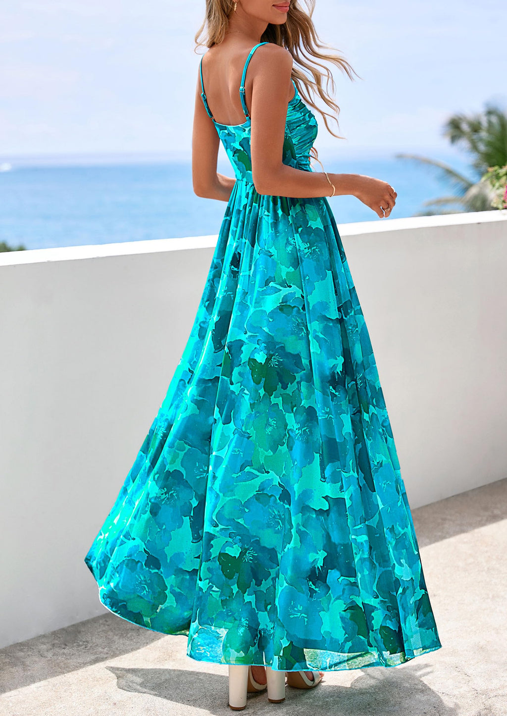 PRETTYGARDEN Women Summer Floral Maxi Dress Spirng Spaghetti Strap Mesh Boho Sundress Party Beach Vacation Long Dresses