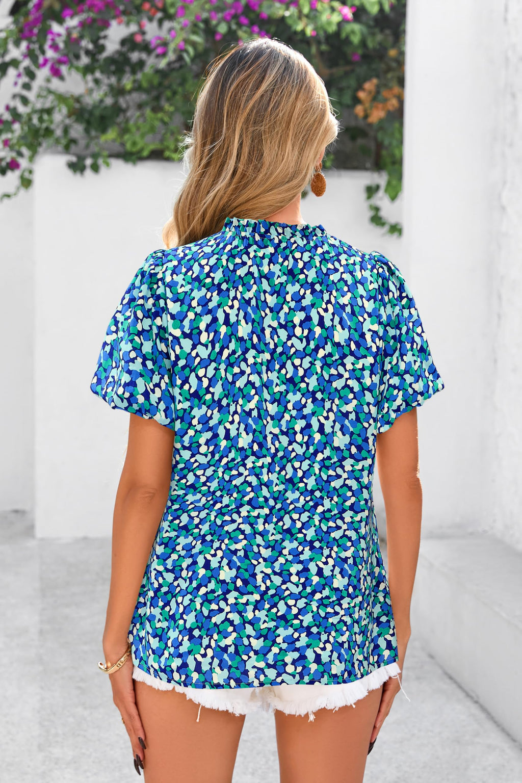 PRETTYGARDEN Boho Short Sleeve Floral Work Blouses for Women Dressy Casual V Neck Puff Sleeve Loose Chiffon Flowy Tops Shirts