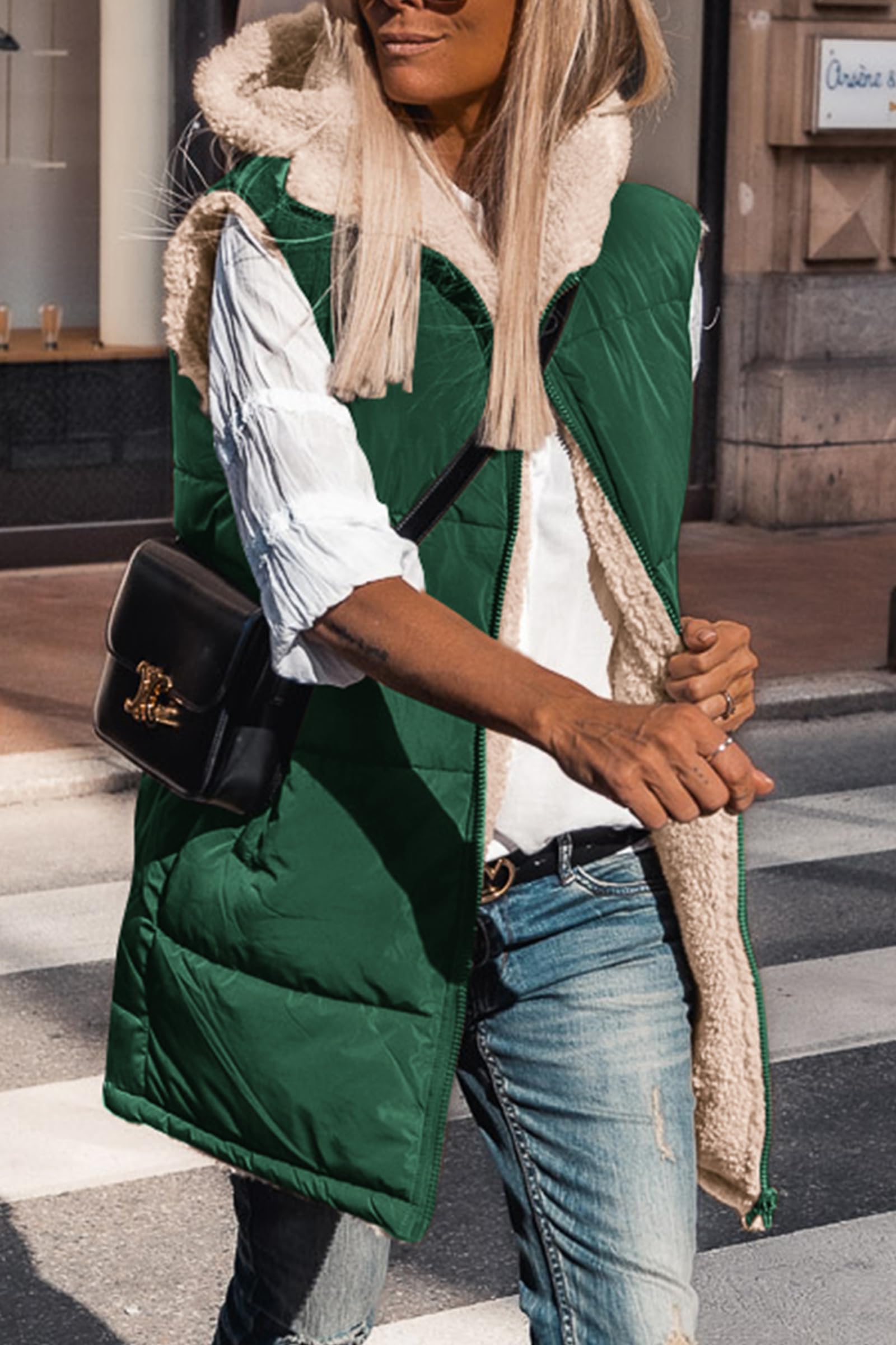 PRETTYGARDEN Womens Fall Reversible Long Vests Sleeveless Fleece Jacket Zip Up Hoodie Pockets Warm Coat Winter Clothing