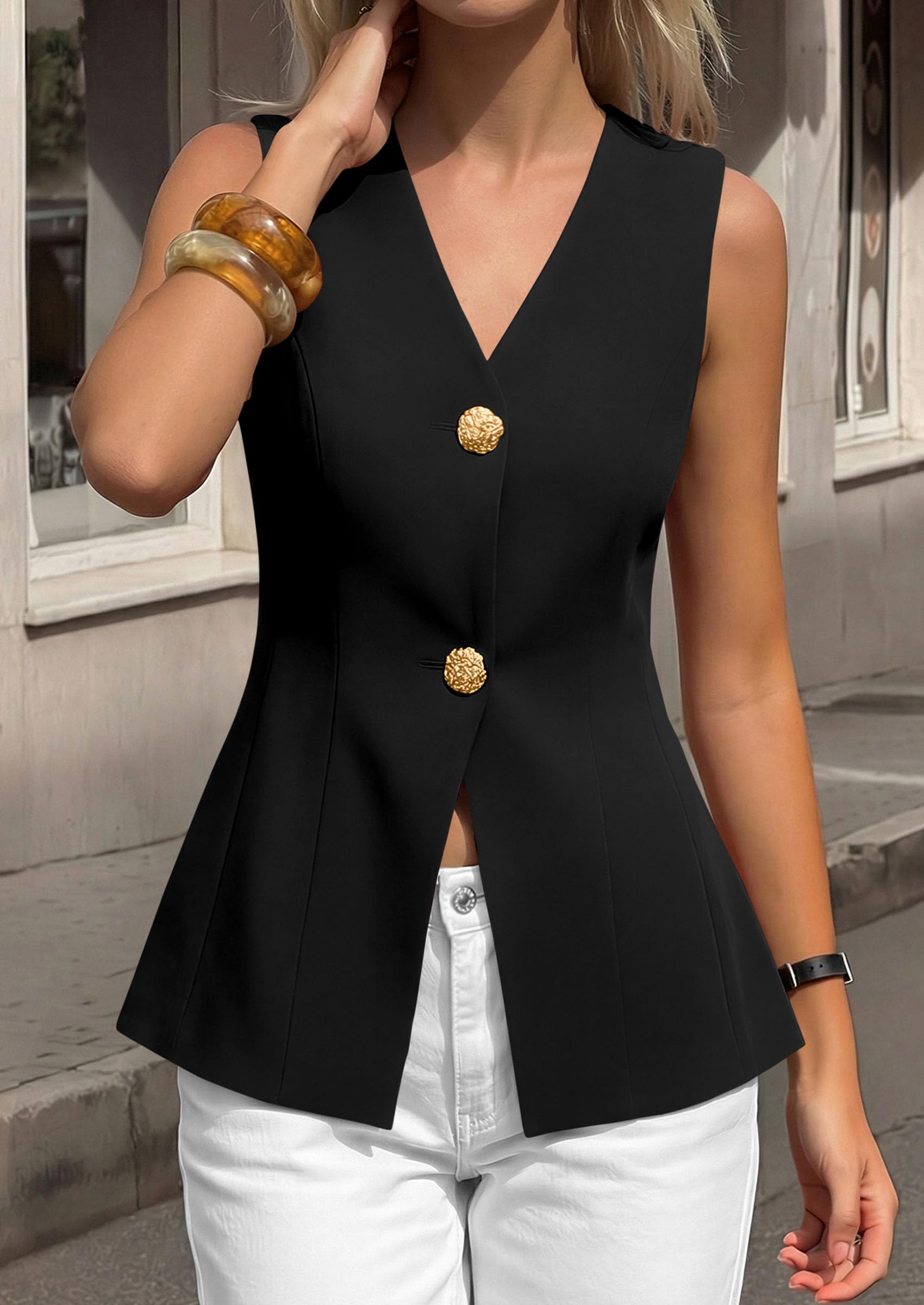 PRETTYGARDEN Womens Summer Sleeveless Suit Vest Tops Dressy Button Down Business Casual Blazer Waistcoat Spring Clothes