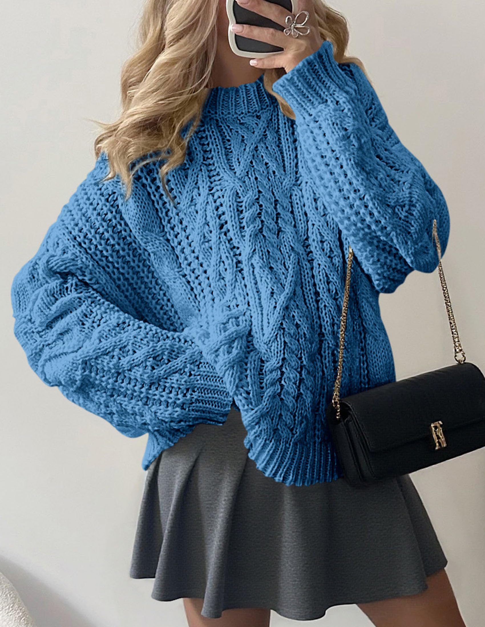 PRETTYGARDEN Women's Oversized Fall Sweaters Casual Long Sleeve Crewneck Chunky Cable Knit Pullover Tops Winter Clothes