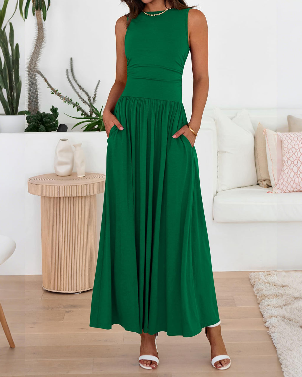 BTFBM Summer Maxi Dresses for Women Spring Sleeveless Casual Ruched High Waisted Long Sundress Flowy Beach Dress