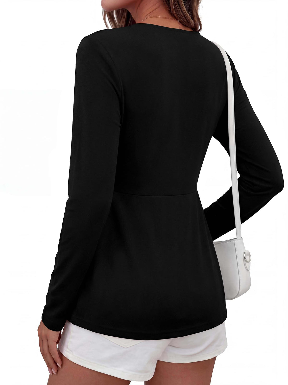 BTFBM Babydoll Tops for Women Fall Clothes Long Sleeve Shirts Peplum Top Twist Front Empire Waist V Neck Shirts, Fashion Clothing, Dressy Casual Blouses, Daily Wear Going Out Date Night Outfits