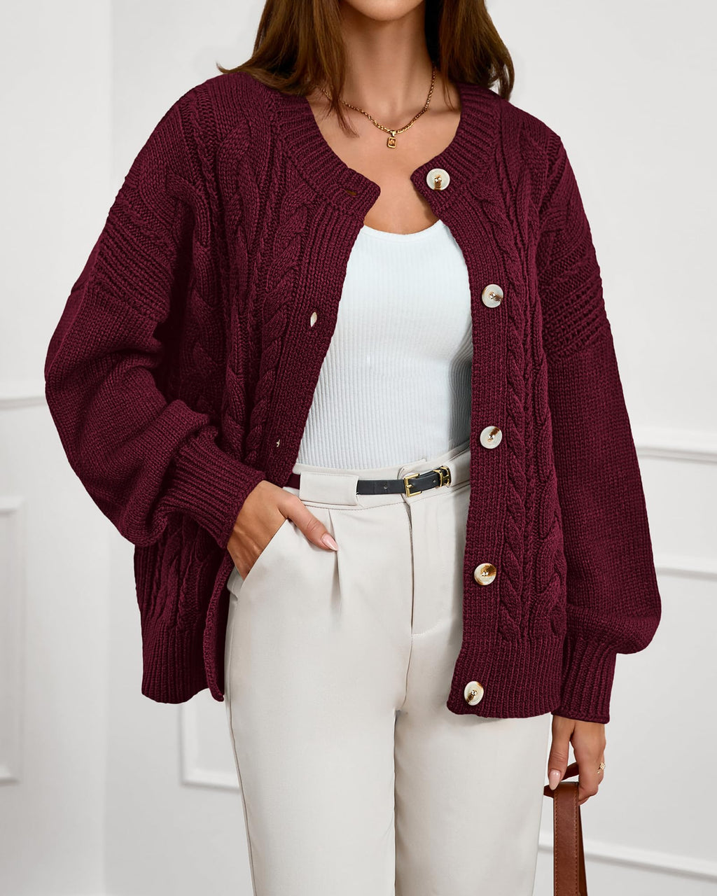 FreshPretty Chunky Cardigan Sweaters for Women Fall Fashion Button Long Sleeve Loose Cable Knit Winter Coats Outerwear