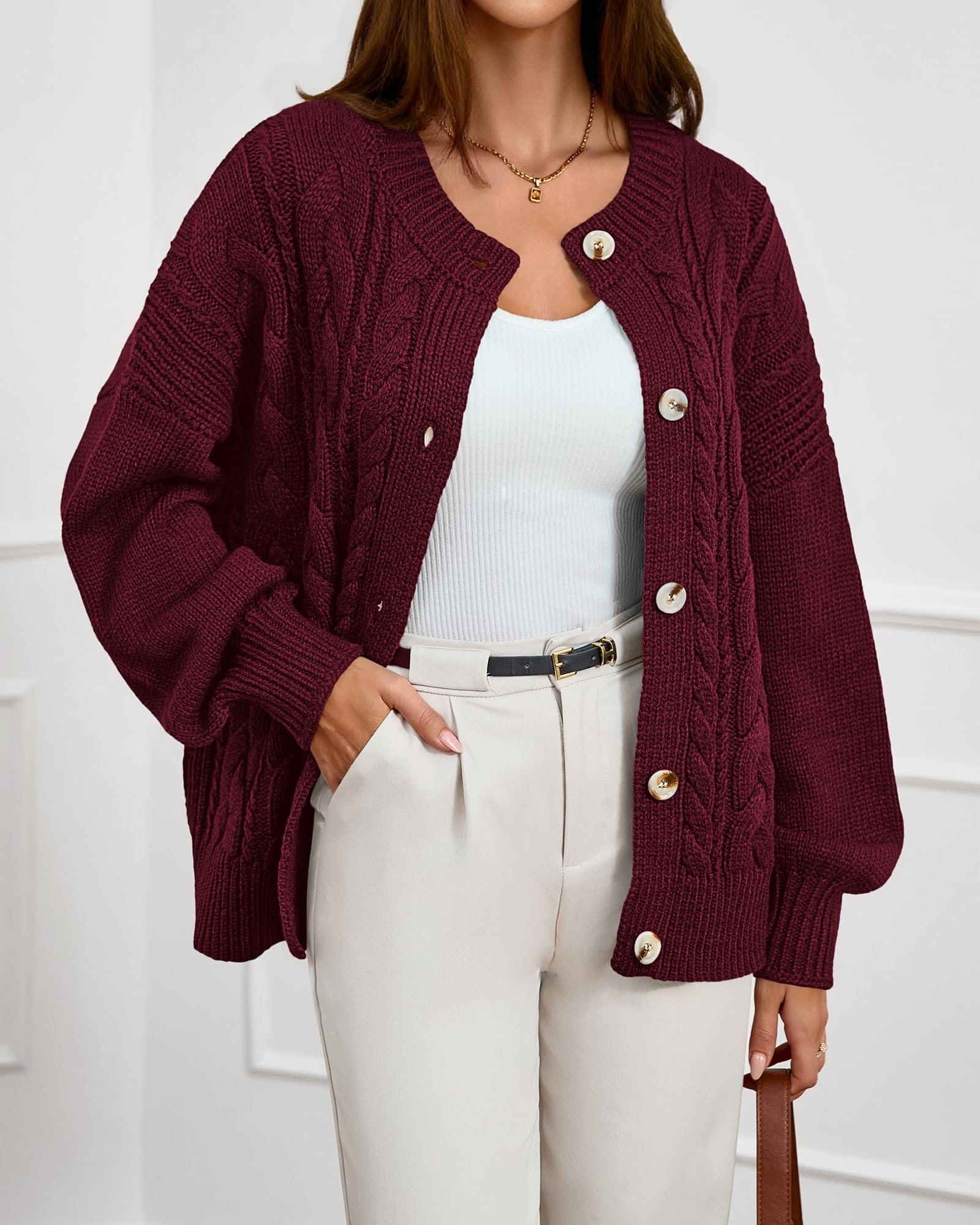 FreshPretty Chunky Cardigan Sweaters for Women Fall Fashion Button Long Sleeve Loose Cable Knit Winter Coats Outerwear