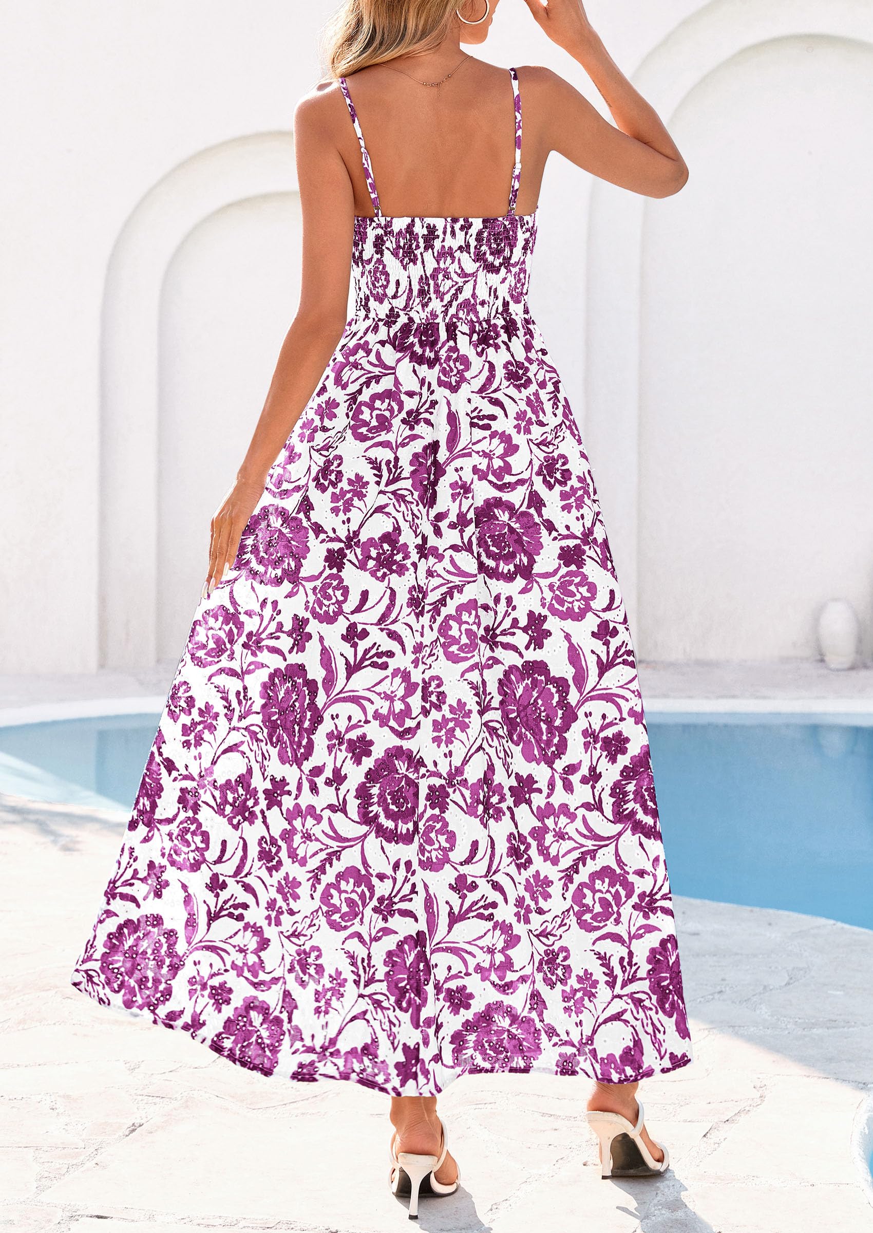 PRETTYGARDEN Womens Spring Boho Maxi Dress Eyelet Floral Long Flowy Sundresses Summer Beach Vacation Clothes
