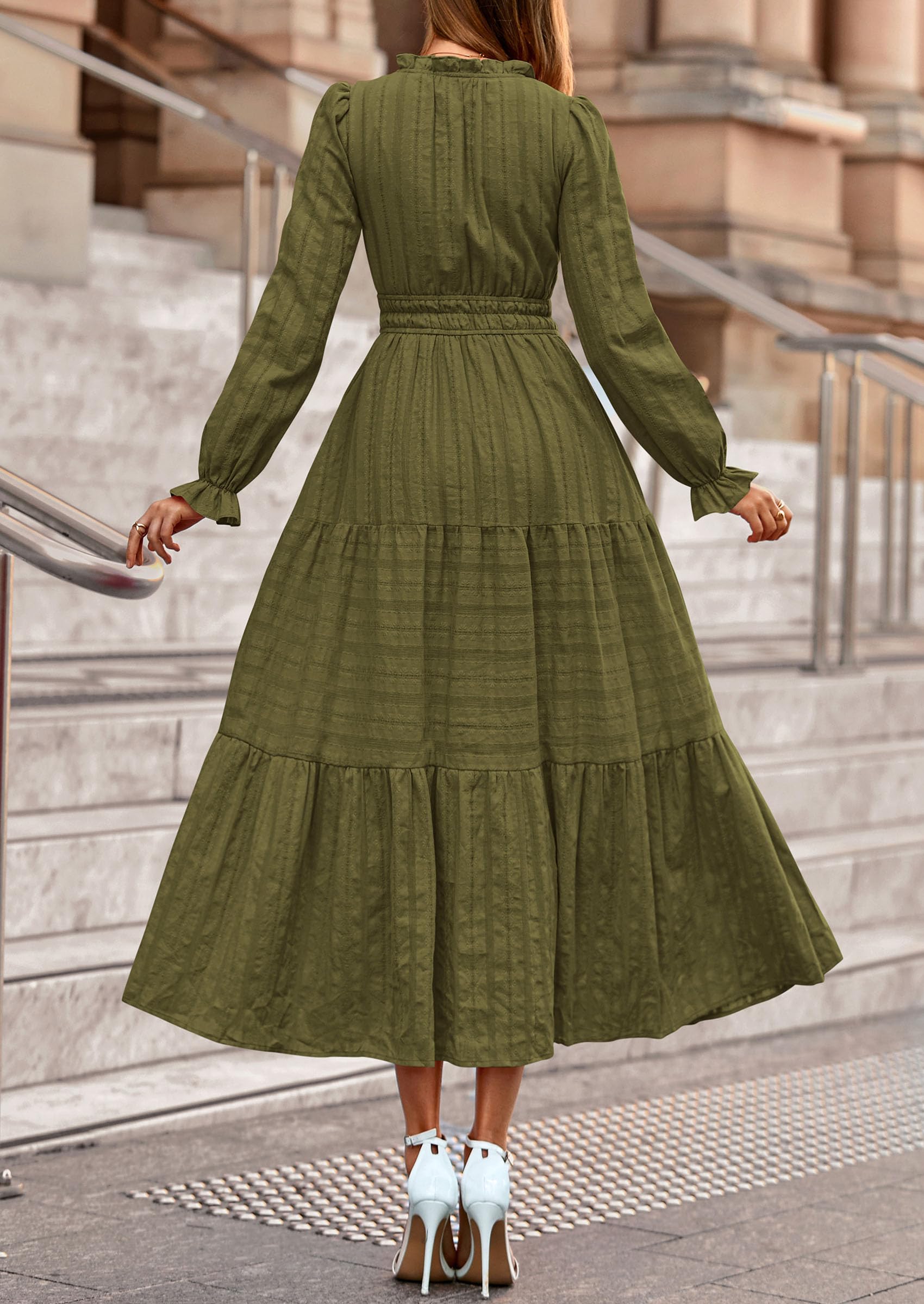 PRETTYGARDEN Women's Fall Wedding Guest Dresses Long Sleeve V Neck Flowy Elegant Holiday Party Maxi Dress with Pockets