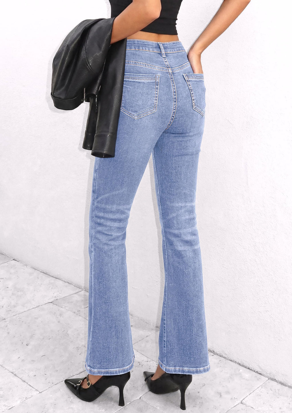 PRETTYGARDEN Womens Bootcut Denim Jeans Wide Leg Pants | Stretchy, High Waisted Rise, Flare Bell Bottom, Pockets, Trendy Casual, Going Out Outfits, Fall Winter Fashion Clothing