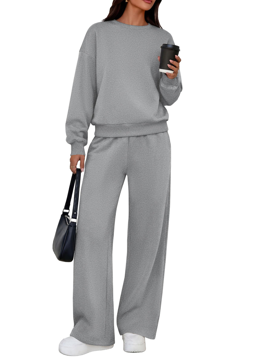 PRETTYGARDEN 2 Piece Lounge Sets for Women Casual Sweatsuits | Soft Fleece Lining,Crew Neck Oversized Sweatshirt & Wide Leg Pants,Workout Airport Matching Set Tracksuit,Fall Winter Outfits