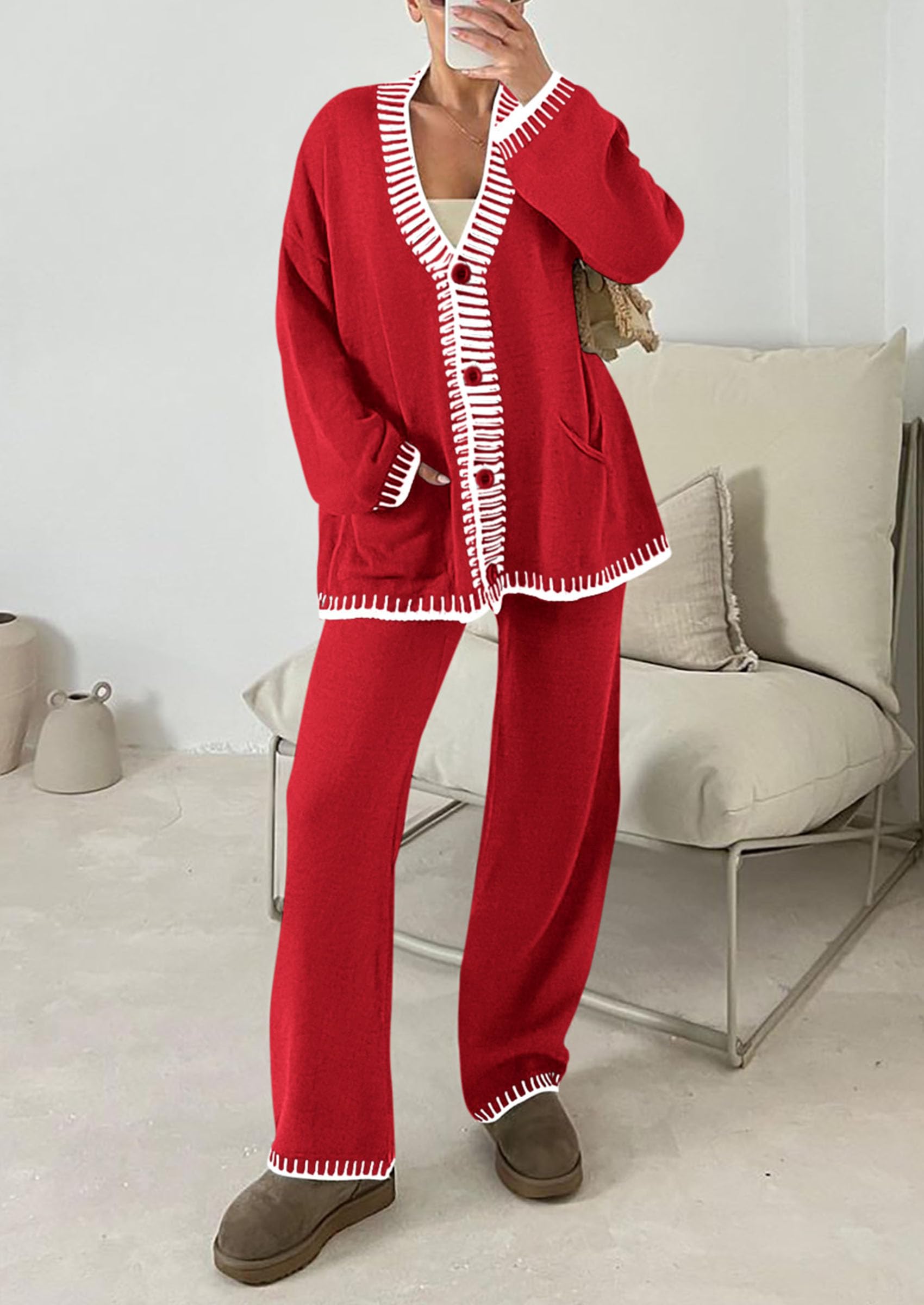PRETTYGARDEN Lounge Sets for Women Fall Loungewear 2 Piece Outfits Cardigan Sweaters Track Suit Matching Winter Clothing