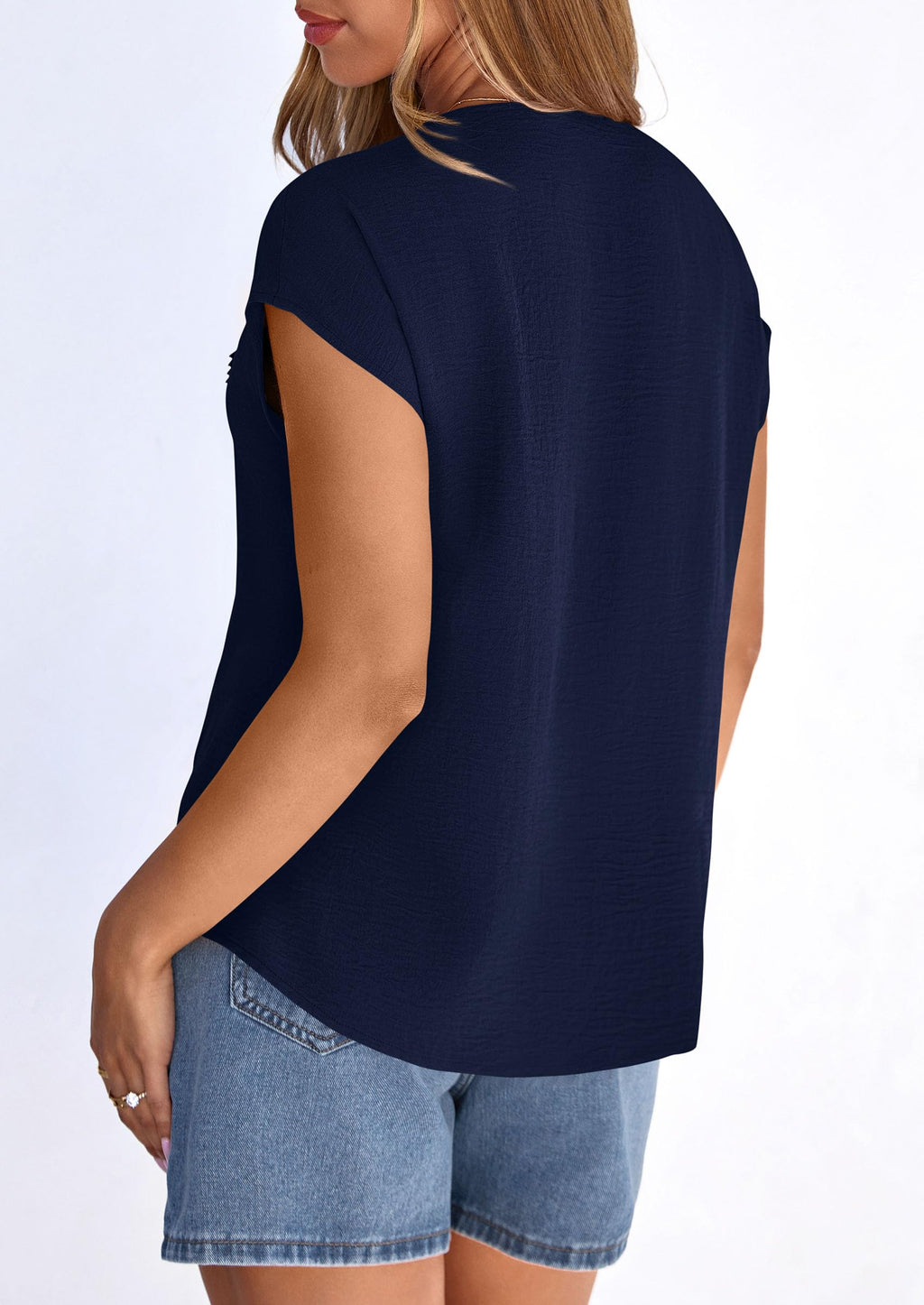 PRETTYGARDEN Spring Tops for Women Summer Fashion Clothes Dressy Casual Blouses Cap Sleeve V Neck Shirts Work Outfits