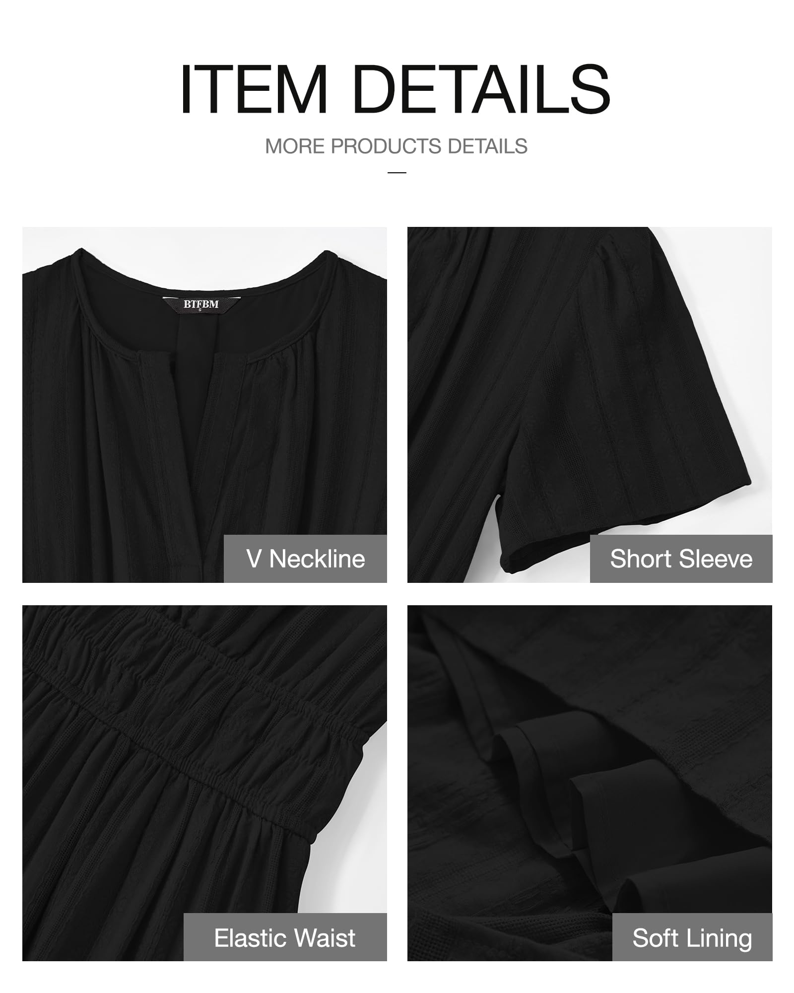 FreshPretty Womens Summer Casual Midi Maxi Dresses Lightweight Short Sleeve V Neck Elastic Waist Boho Beach Dress Pockets