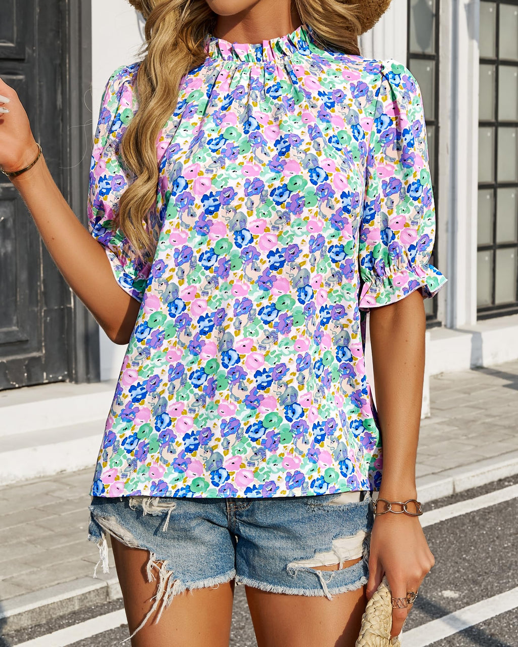 FreshPretty Women's Dressy Casual Blouses Business Work Tops Lace Trim Short Sleeve Office Shirts Summer Spring Outfits