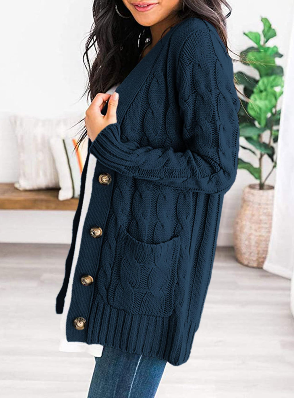 PRETTYGARDEN Women's Open Front Cardigan Sweaters Fall Fashion Button Down Cable Knit Chunky Winter Clothing Outerwear Coats