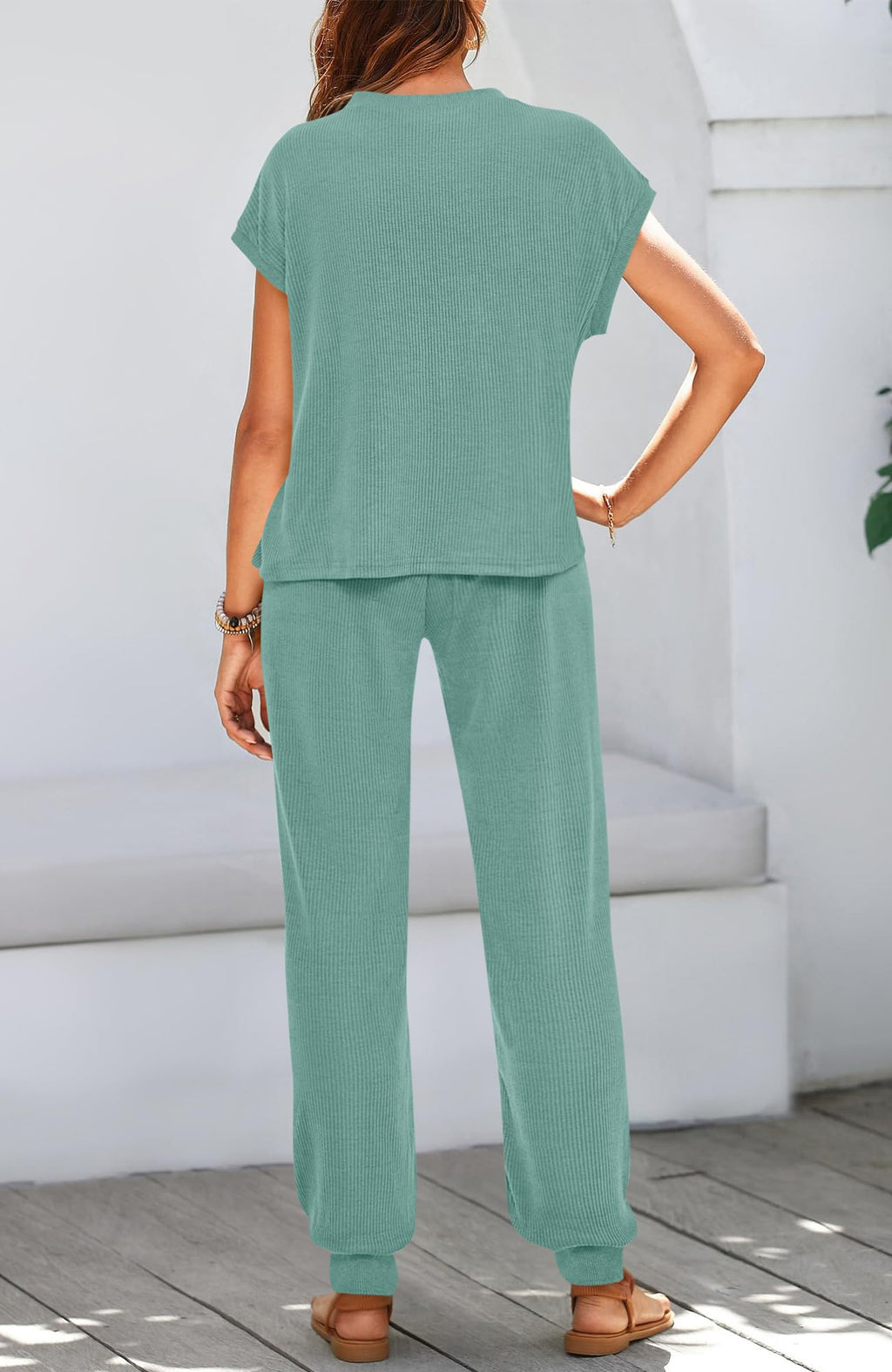 BTFBM Women's Two Piece Tracksuit Outfits Summer Short Sleeve Tops Long Pants Jogger Lounge Matching Sets Sweatsuit