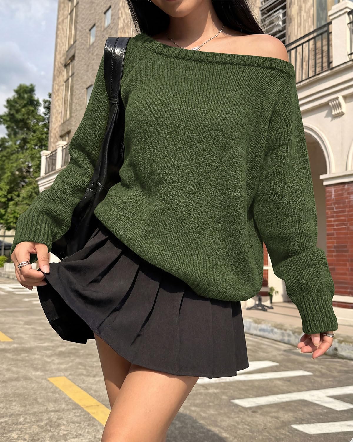 FreshPretty Womens Off the Shoulder Sweater Fall Outfits,Boat Neck,Soft Ribbed Knit Pullover Tops,Loose Fit,Long Sleeve Going Out Tops,Business Casual Work,Winter Fashion Clothing