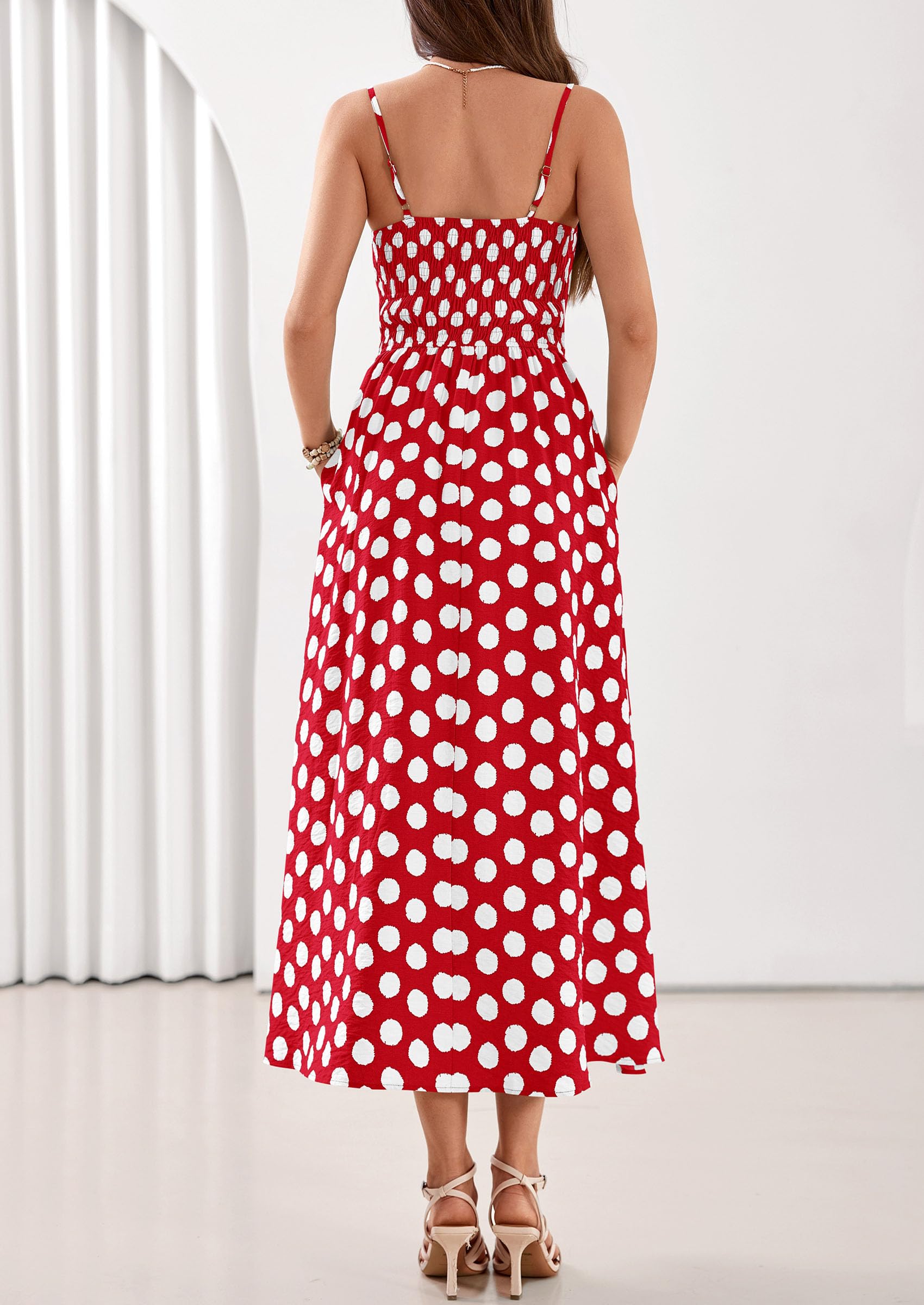 PRETTYGARDEN Womens Polka Dot Dress Summer Sleeveless Spaghetti Straps Smocked Sun Dress Flowy Spring Beach Midi Dresses