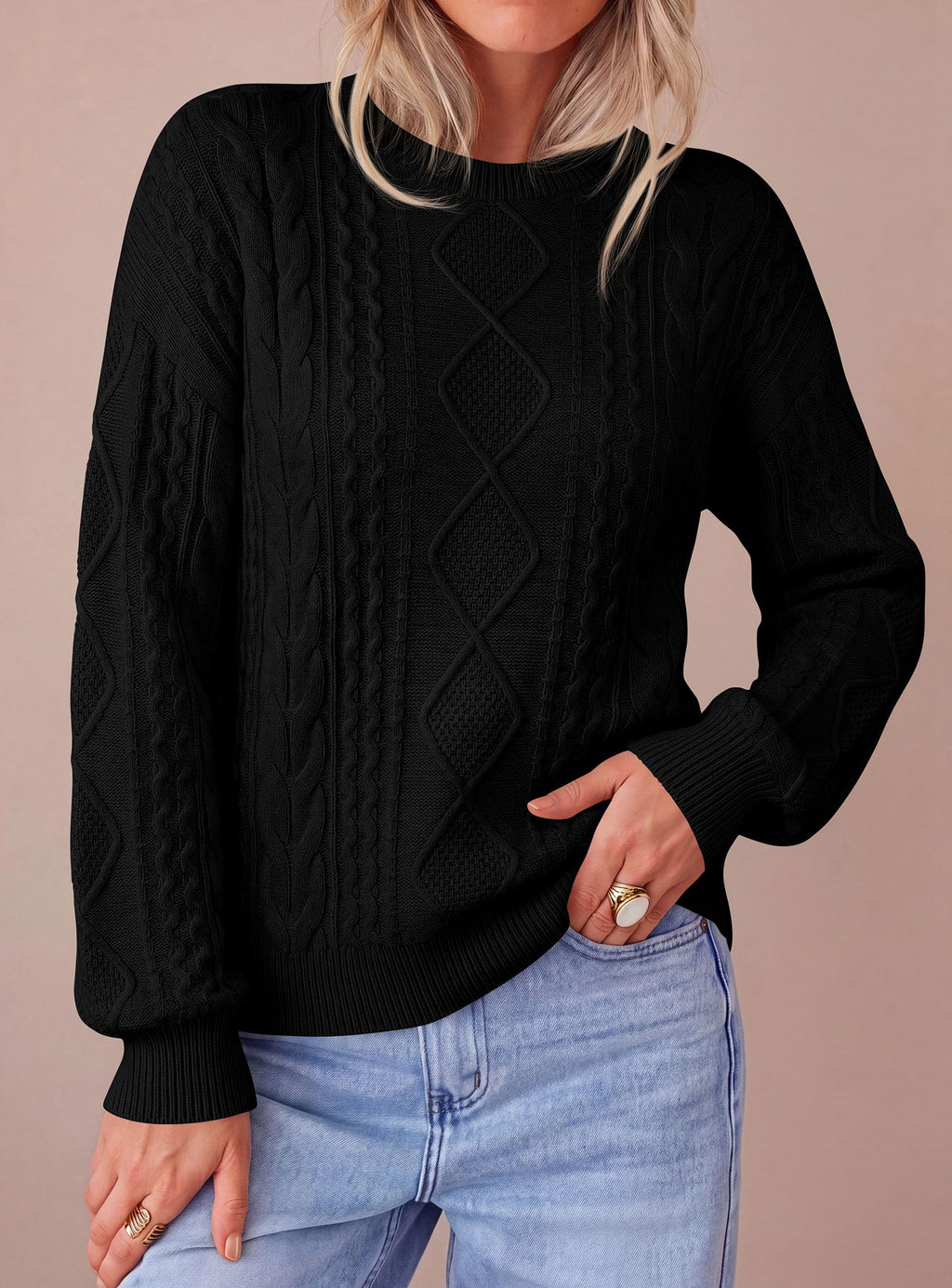 PRETTYGARDEN Women's Crewneck Cable Knit Sweater Pullover Tops Soft Luxury,Long Sleeve Sweaters,Chunky Texture,Fall Outfits,Warm Layering,Daily Wear,Work Holiday,Winter Going out Top