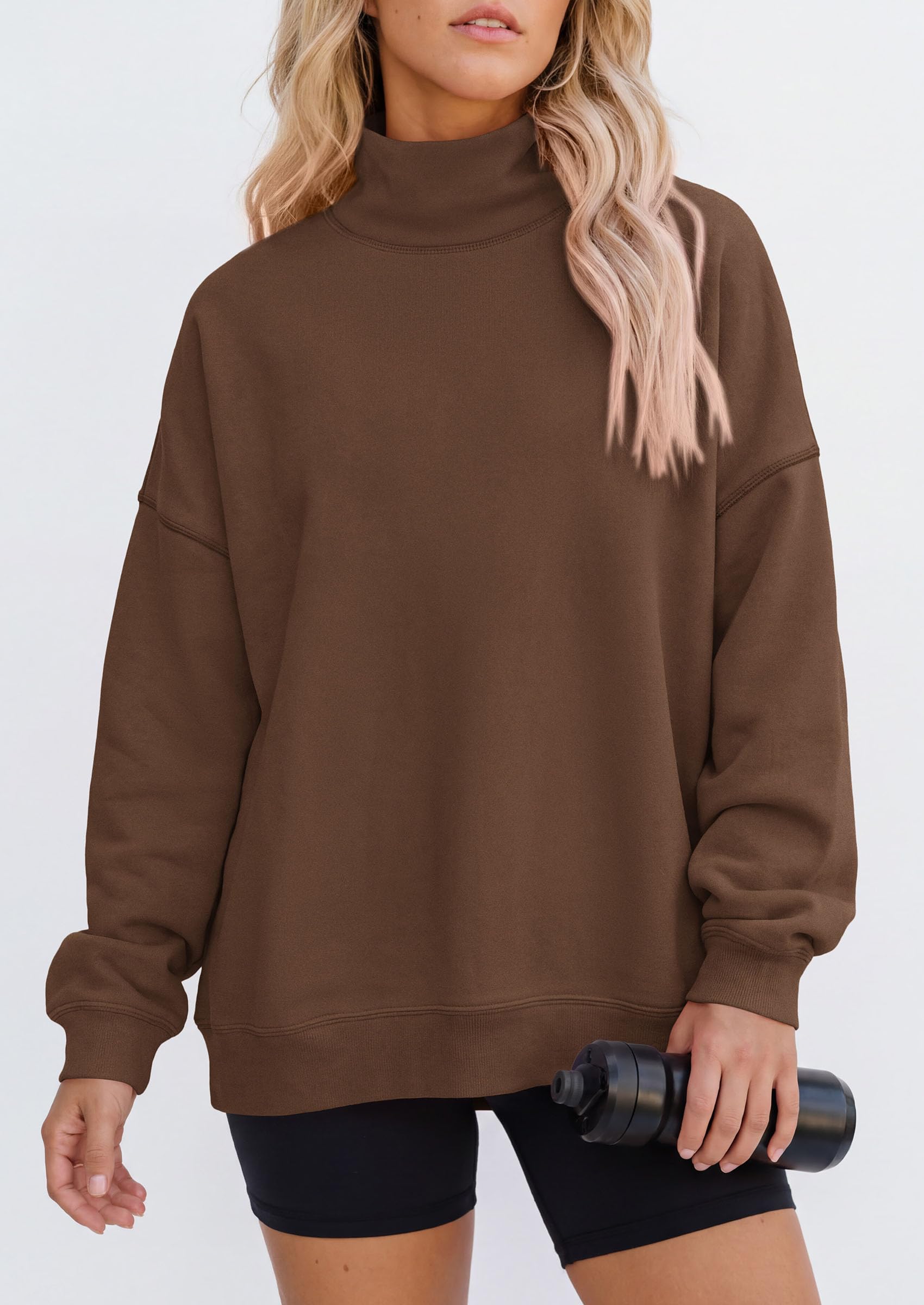 PRETTYGARDEN Womens Mock Neck Sweatshirt Oversized Pullover Loose Fit,Side Pockets,Long Sleeve Drop Shoulder Tops,Casual Lounge Work Travel Airport Outfits,Fall Fashion Winter Clothes