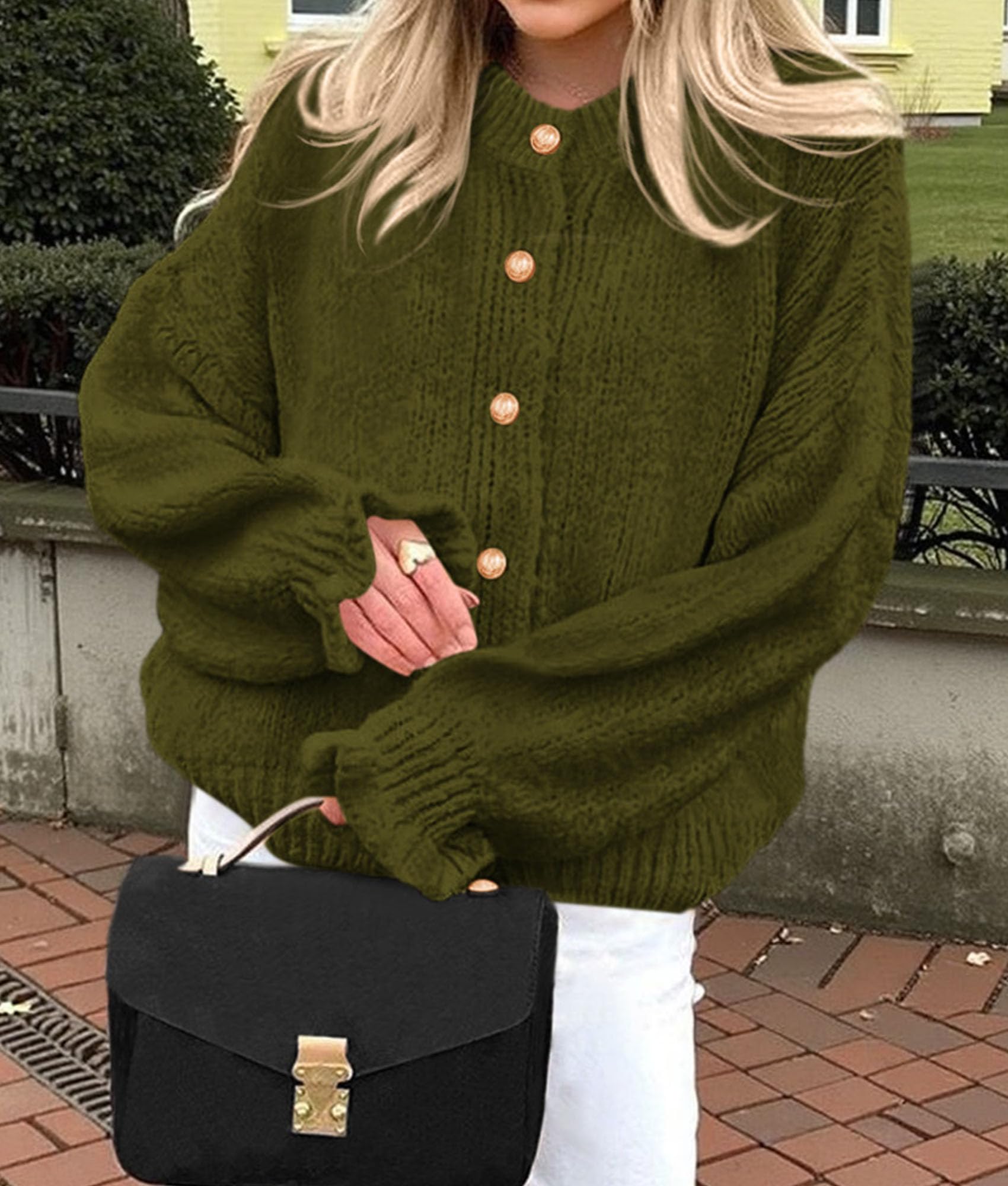 PRETTYGARDEN Womens Cropped Cardigans Trendy Ruffle Open Front Chunky Knit Sweater Oversized Button Down Fall Clothes