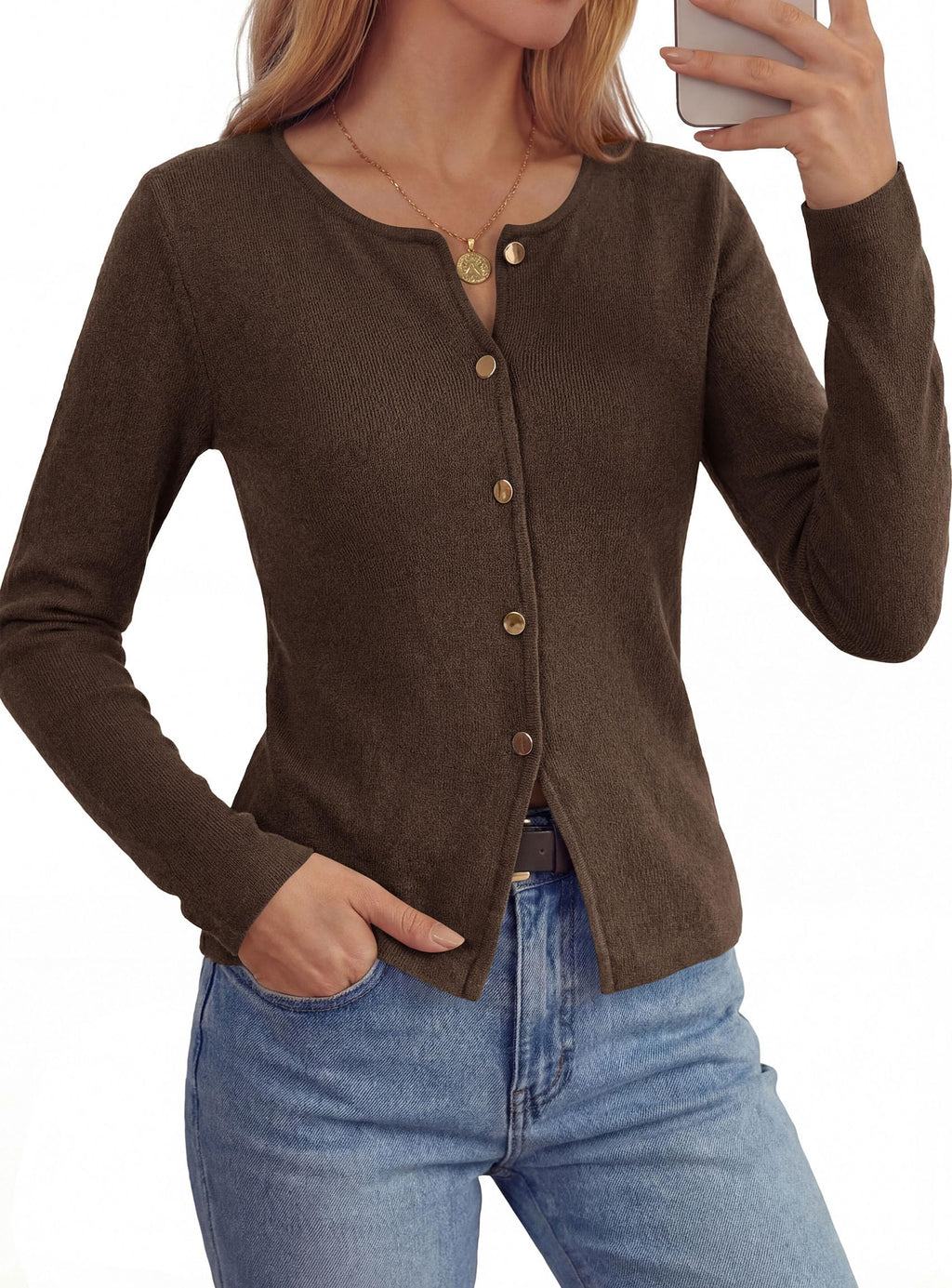 PRETTYGARDEN Button Up Cardigan Sweaters for Women | Slim Fitted Knitwear,Long Sleeve Lightweight Knit Cardigans,Business Casual Outfits Work Tops,Layering Piece for Fall&Winter