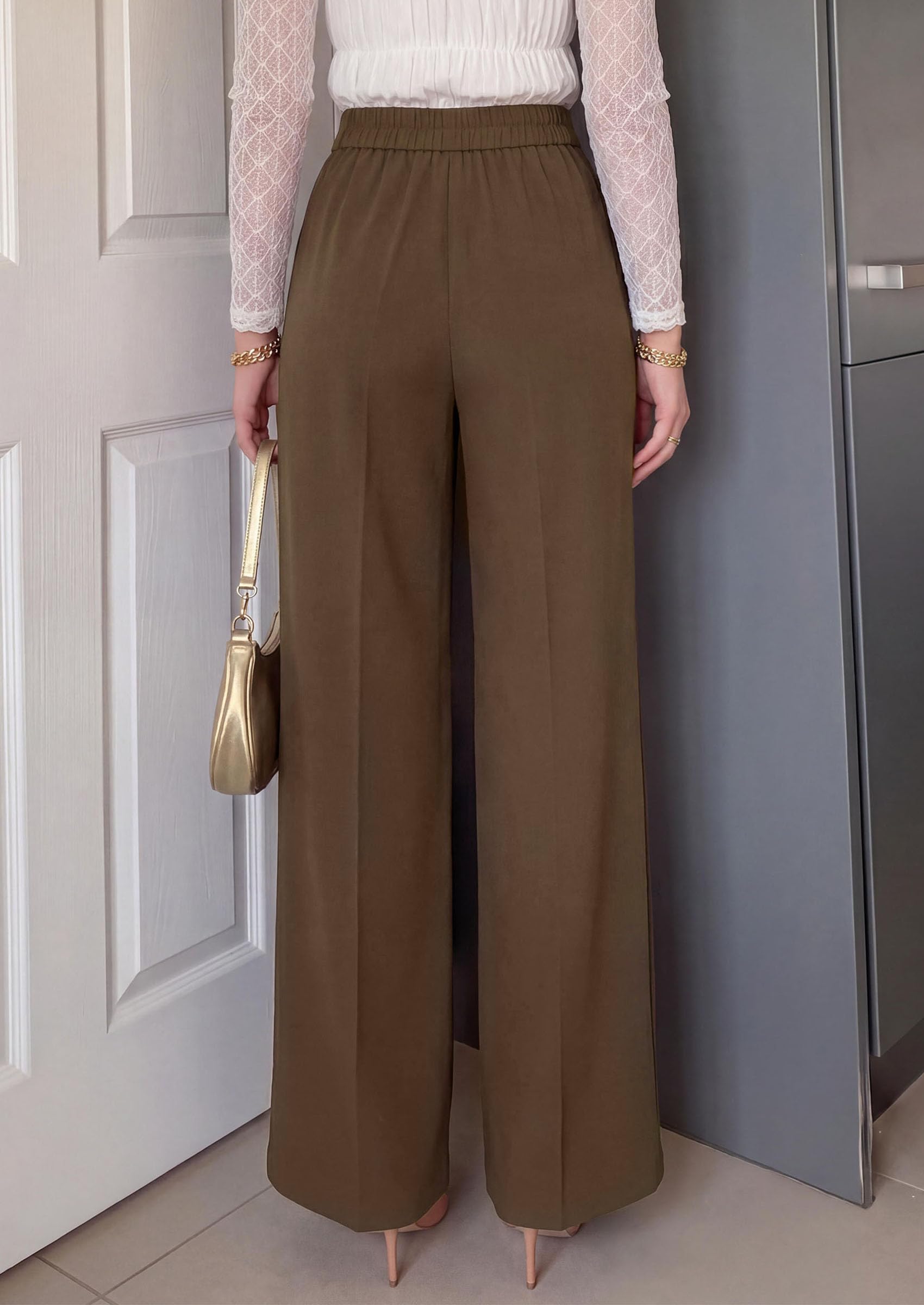 PRETTYGARDEN Women's Wide Leg Work Dress Pants Trousers | Palazzo Pant with Pockets, Lightweight Flowy, High Elastic Waistband, Office Wear, Business Casual Outfits, Fashion Clothing