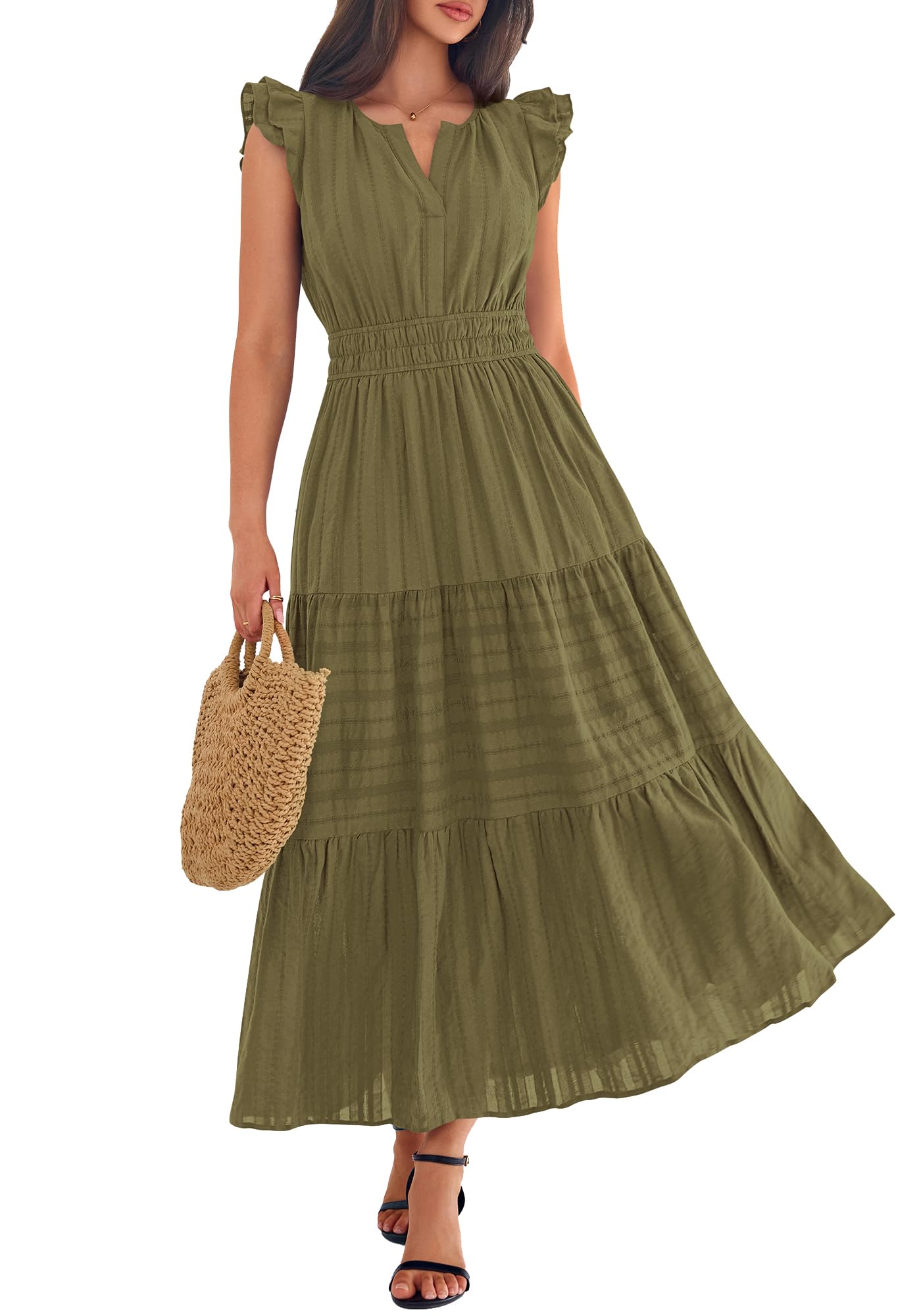 BTFBM Womens Summer Maxi Dress  Spring Boho Vacation Ruffle Flutter Short Sleeve A Line Tiered Flowy Dresses Pockets