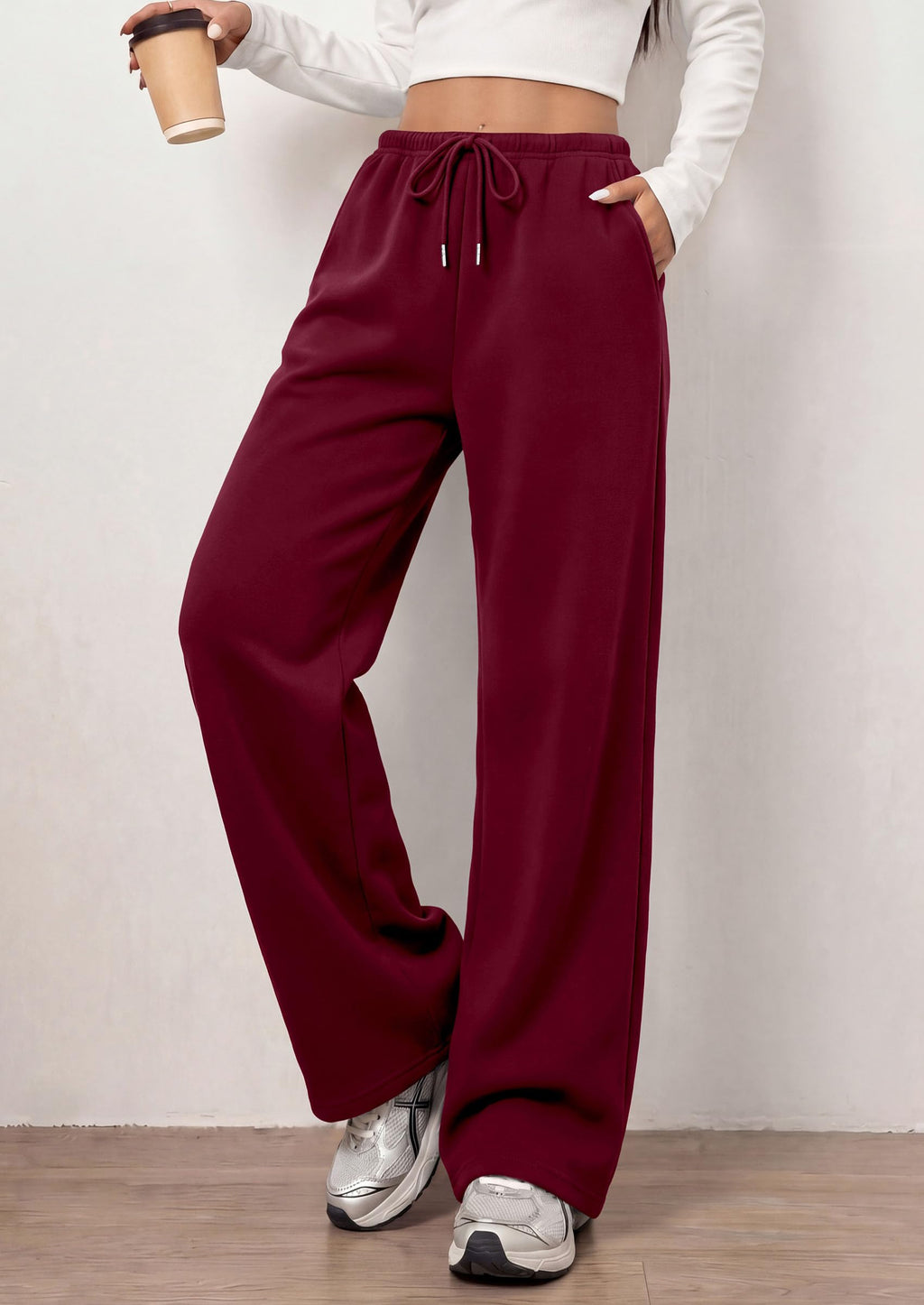 PRETTYGARDEN Womens Wide Leg Sweatpants Fleece Lounge Pants | Elastic Drawstring Waist,Baggy Jogger Yoga Sweat pants,Pockets,Fall Winter Clothes,Loose Daily Casual & Loungewear Trousers
