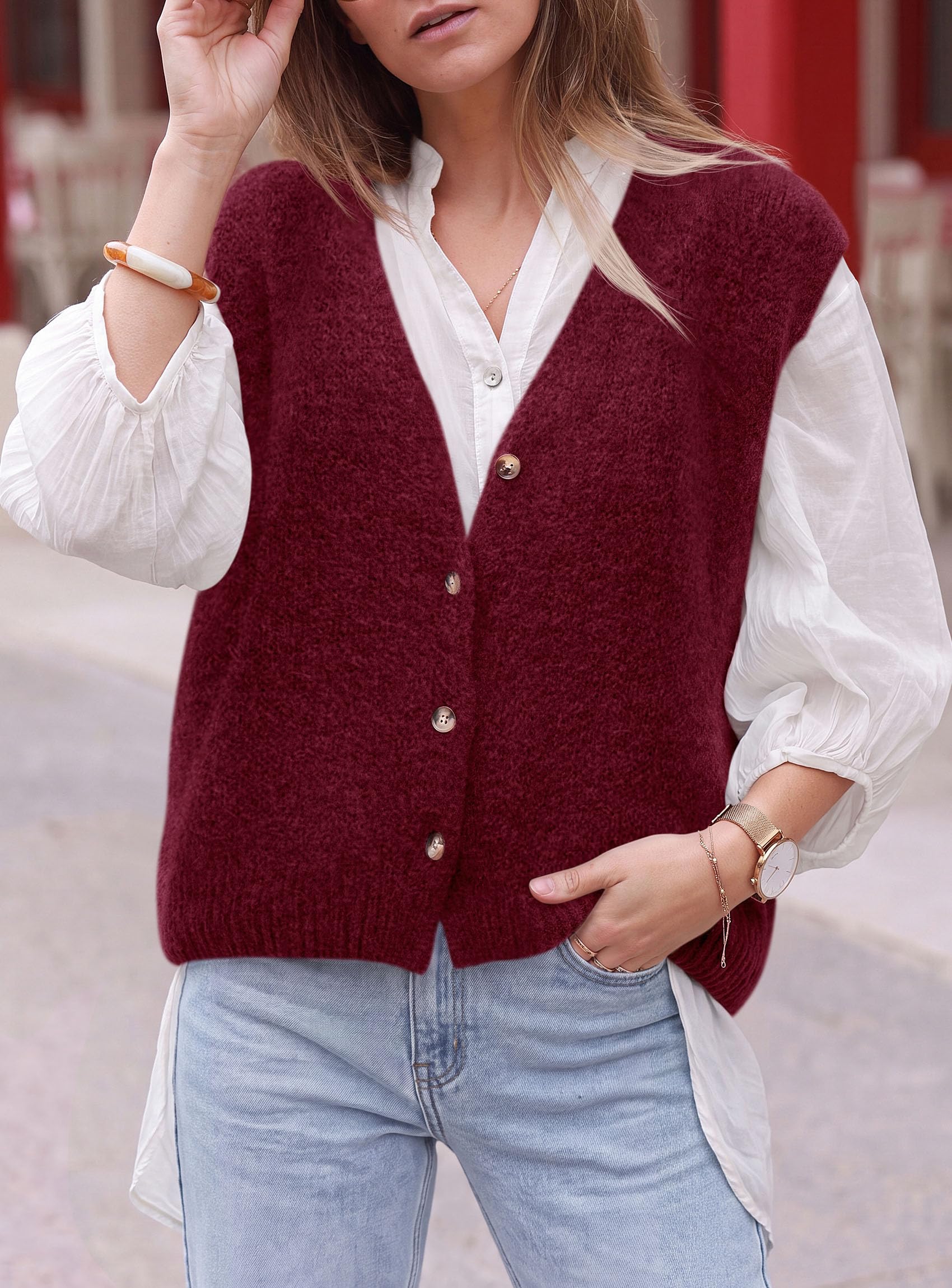 PRETTYGARDEN Womens Fall Sleeveless Button Down Sweater Vest | Soft Knit Fabric, Fashion Deep V Neck, Casual Loose Fit Sweater, Going Out Outfits, 2026 Trendy Winter Clothes