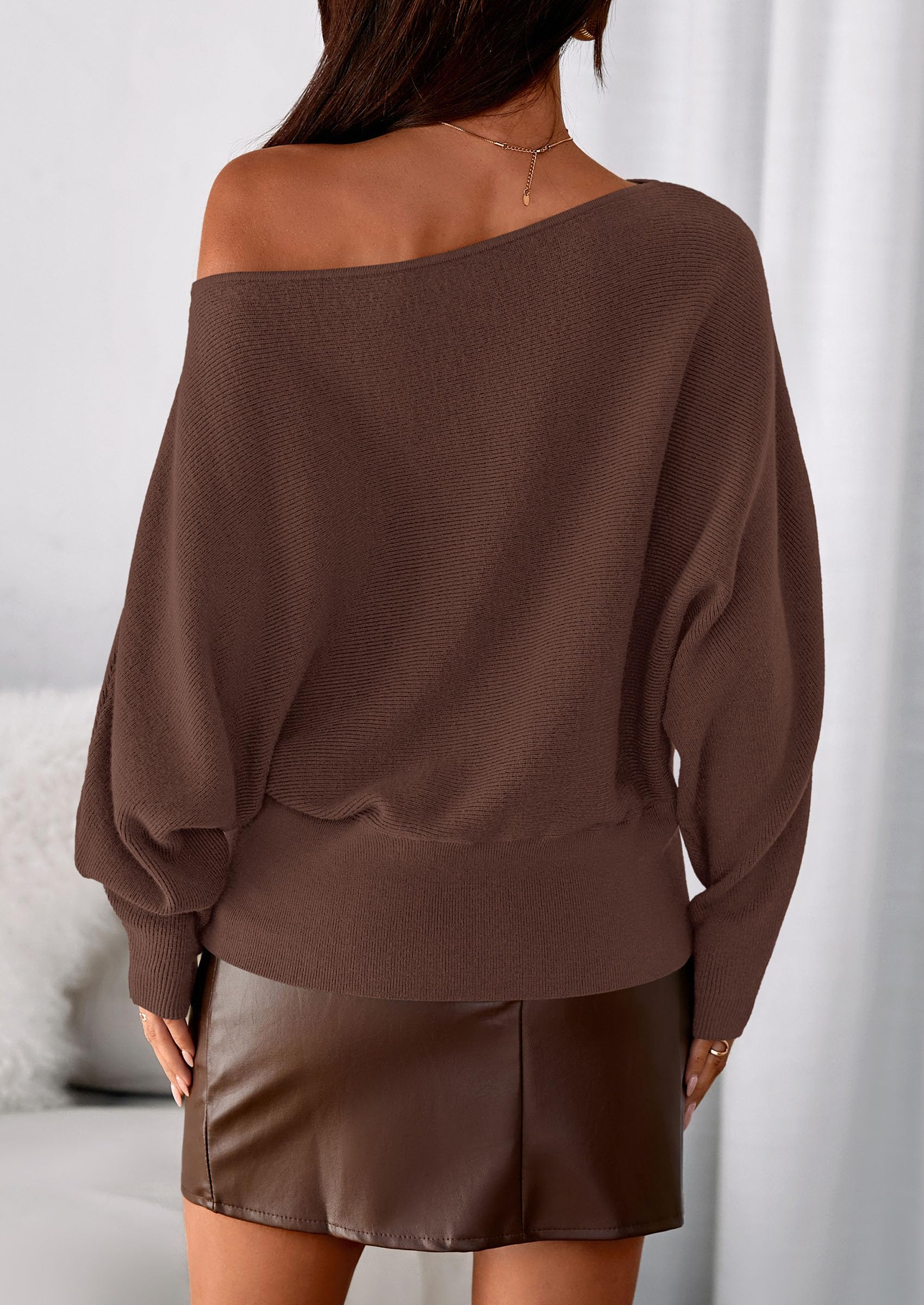 PRETTYGARDEN Women Off the Shoulder Sweater  Fall Trendy Long Batwing Sleeve Knit Pullover Going Out Tops Winter Clothing