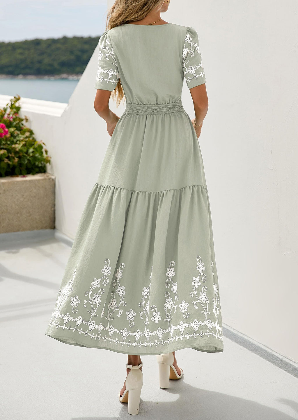 PRETTYGARDEN Women's Summer Boho Maxi Dress Spring Floral Short Sleeve V Neck A Line Flowy Beach Wedding Guest Dresses