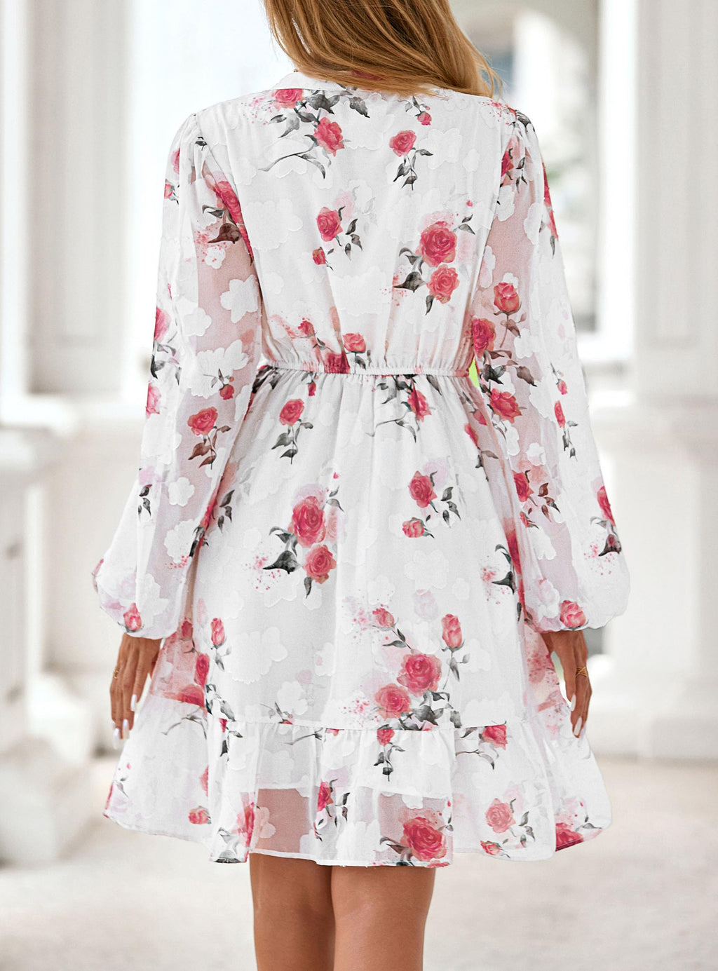 PRETTYGARDEN Women's Fall Boho Dresses  Floral Long Sleeve V Neck Mini Flowy Wedding Guest Dress Trendy Vacation Outfits