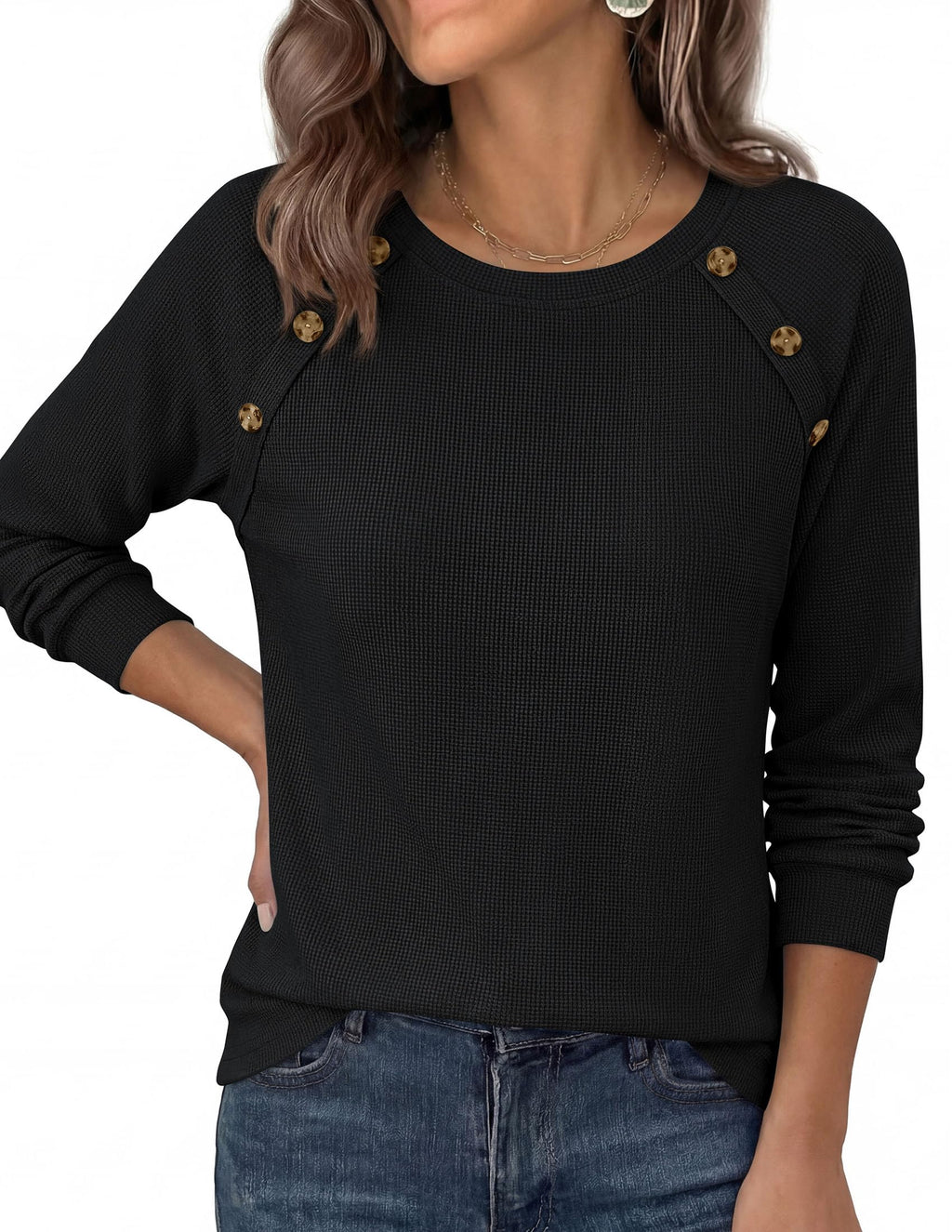 PRETTYGARDEN Long Sleeve Shirts for Women Waffle Knit Tops Fall Fashion Dressy Casual Loose Tunic Blouse Winter Clothing