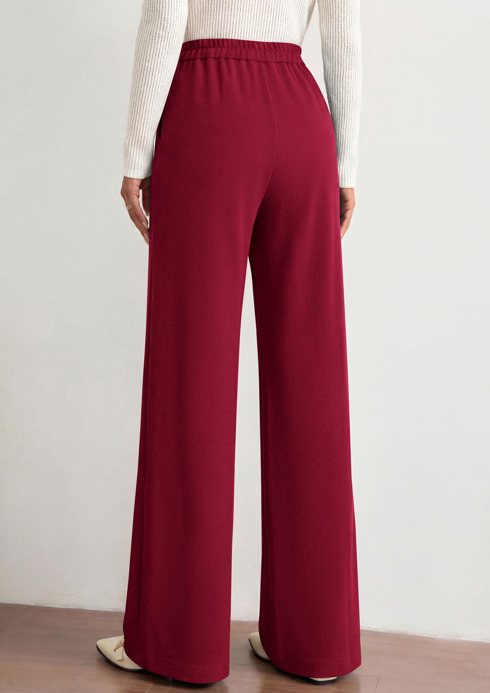 PRETTYGARDEN Women's Dressy Casual Wide Leg Palazzo Pants | V Notch High Waist, Soft Stretchy Knit Flowy Long Lounge Trousers, Casual Daily Office Work Outfits, 2026 Fall Clothes