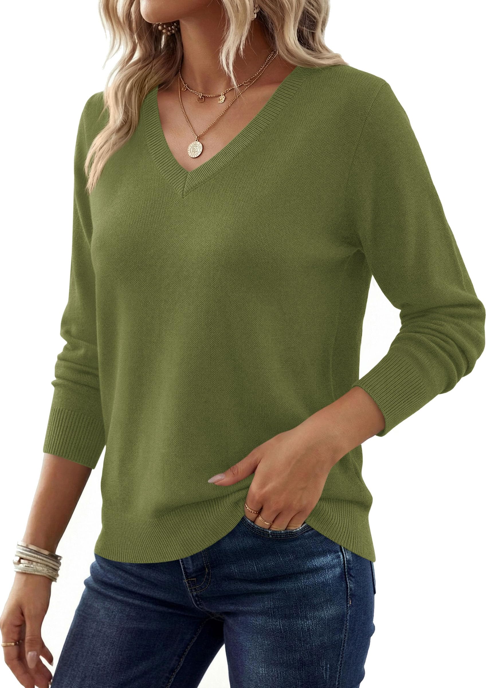 PRETTYGARDEN V Neck Sweaters for Women Cozy Fall Fashion | Soft Knit Loose Tops, Classic Pullover, Basic Layering Shirt for Office Work, Holiday, Casual Outings, Winter Warm Clothes