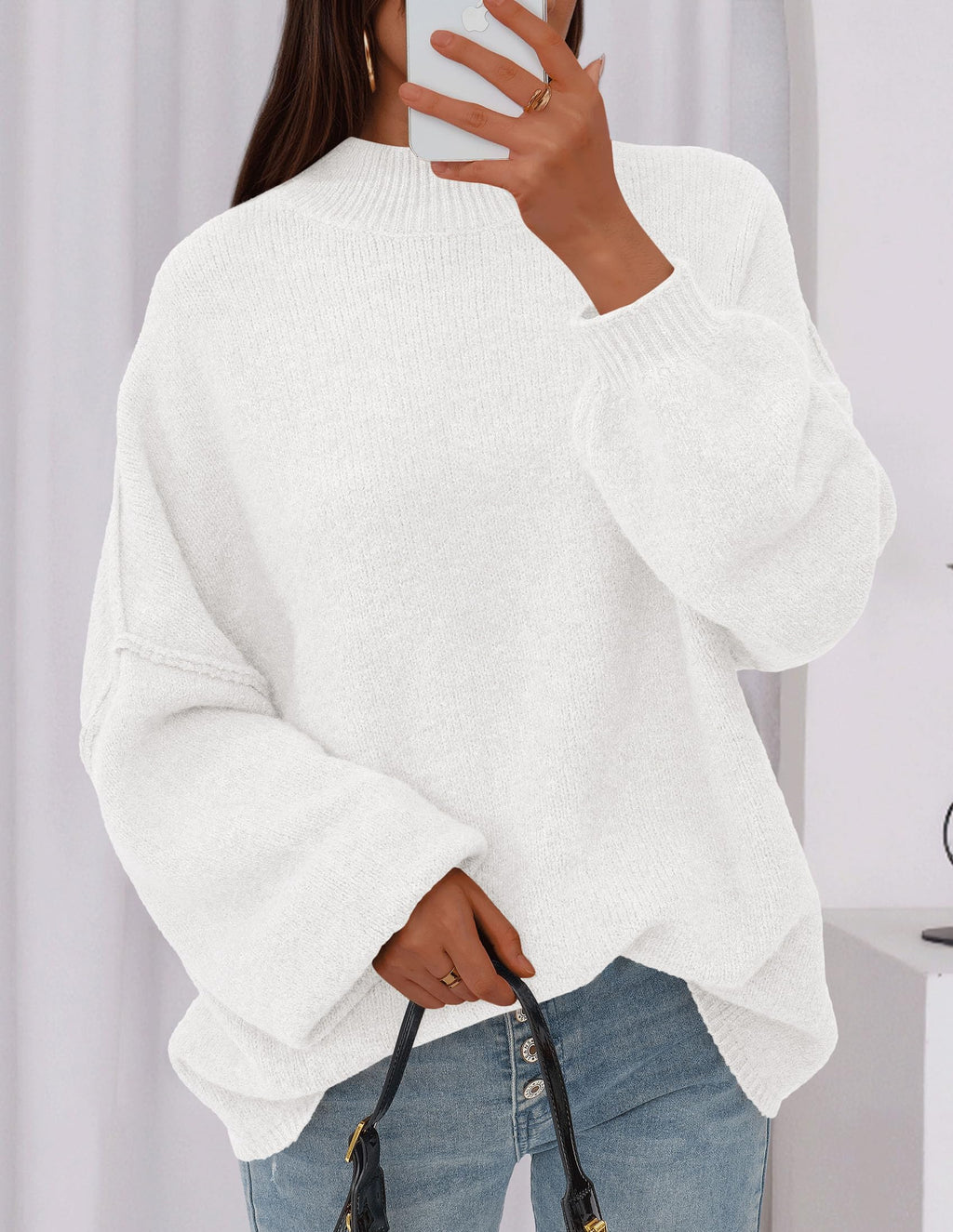 PRETTYGARDEN Women's 2026 Fall Oversized Sweaters Chunky Knit Mock Neck Long Sleeve Casual Trendy Pullover Winter Clothes