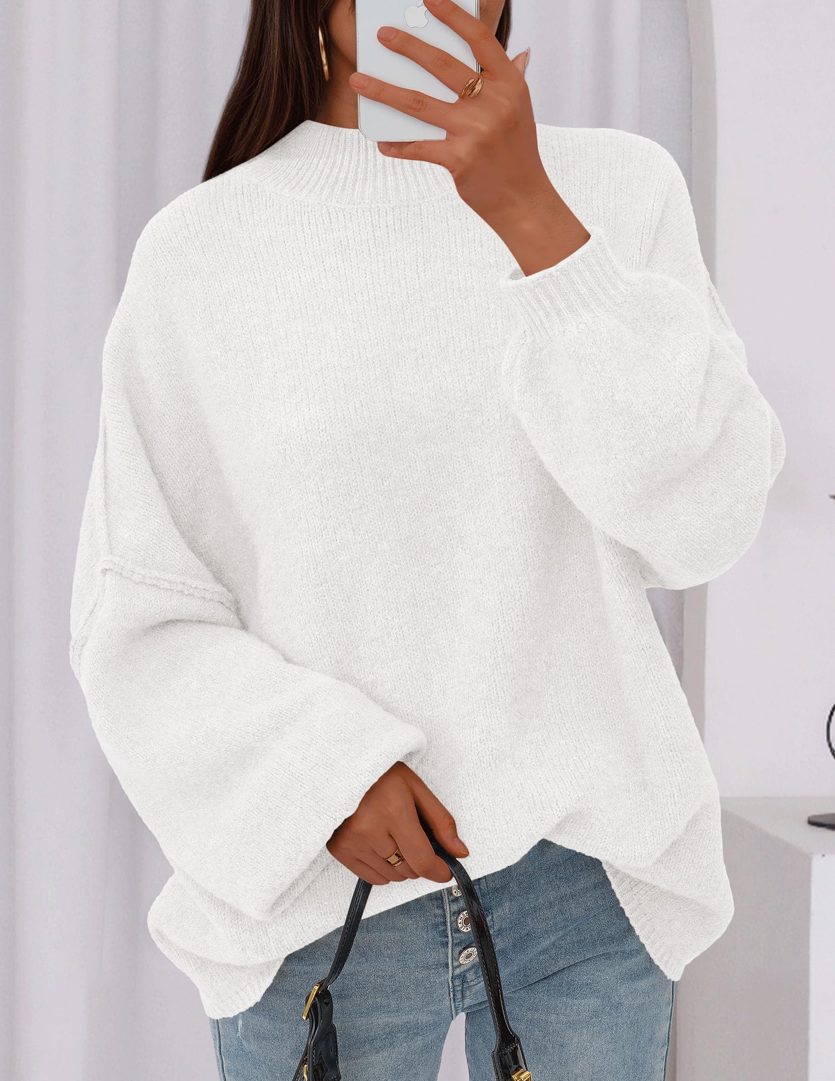 PRETTYGARDEN Women's 2026 Fall Oversized Sweaters Chunky Knit Mock Neck Long Sleeve Casual Trendy Pullover Winter Clothes